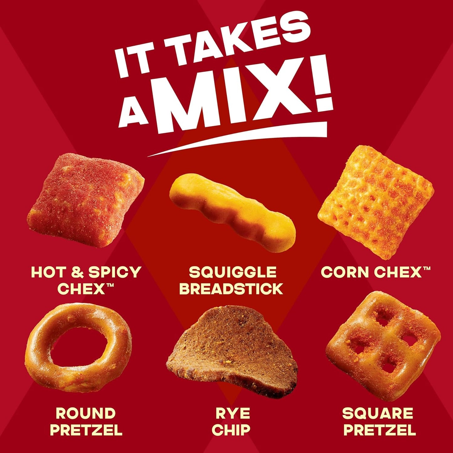 Chex Mix Hot and Spicy Snack Mix, Savory Snack Bag, Family Size, 13.5 oz