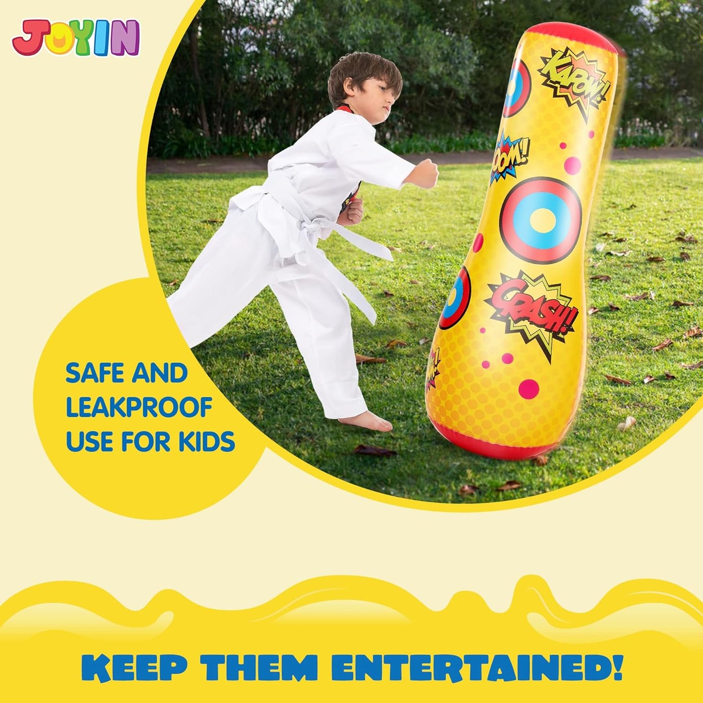 2 Pack Inflatable Bopper, 47 Inches Kids Punching Bag with Bounce-Back Action, Inflatable Punching Bag for Kids Presents