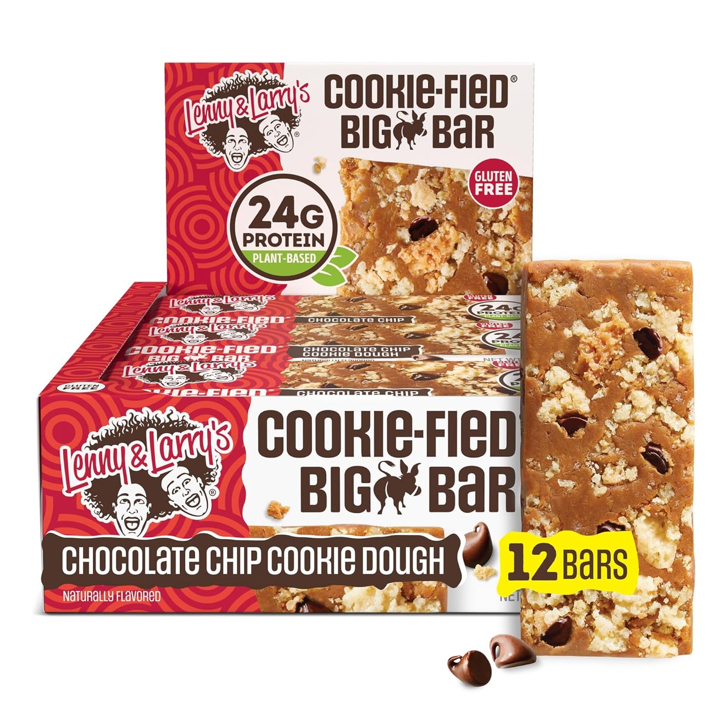 Lenny & Larry's Cookie-fied BIG BAR – Peanut Butter Chocolate Chip Vegan Protein Bars 12x90g – Healthy Snacks, 24g Plant Protein & 10g Prebiotic Fiber – Gluten-Free Power Bar & Vegan