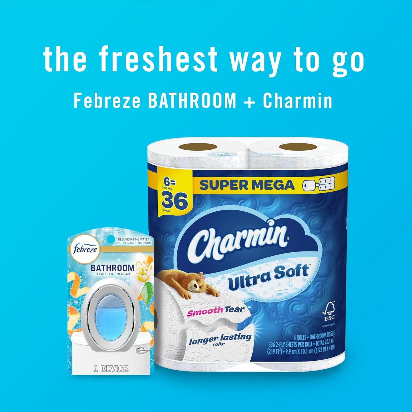 Febreze Bathroom Air Freshener, Odor-Fighting, Plug In Alternative, Air Fresheners for Home, Bathroom, & Kitchen, Closet Air Fresheners, Pet & Litter Box Odor Fighter, Refresh & Energize Scent, 4ct