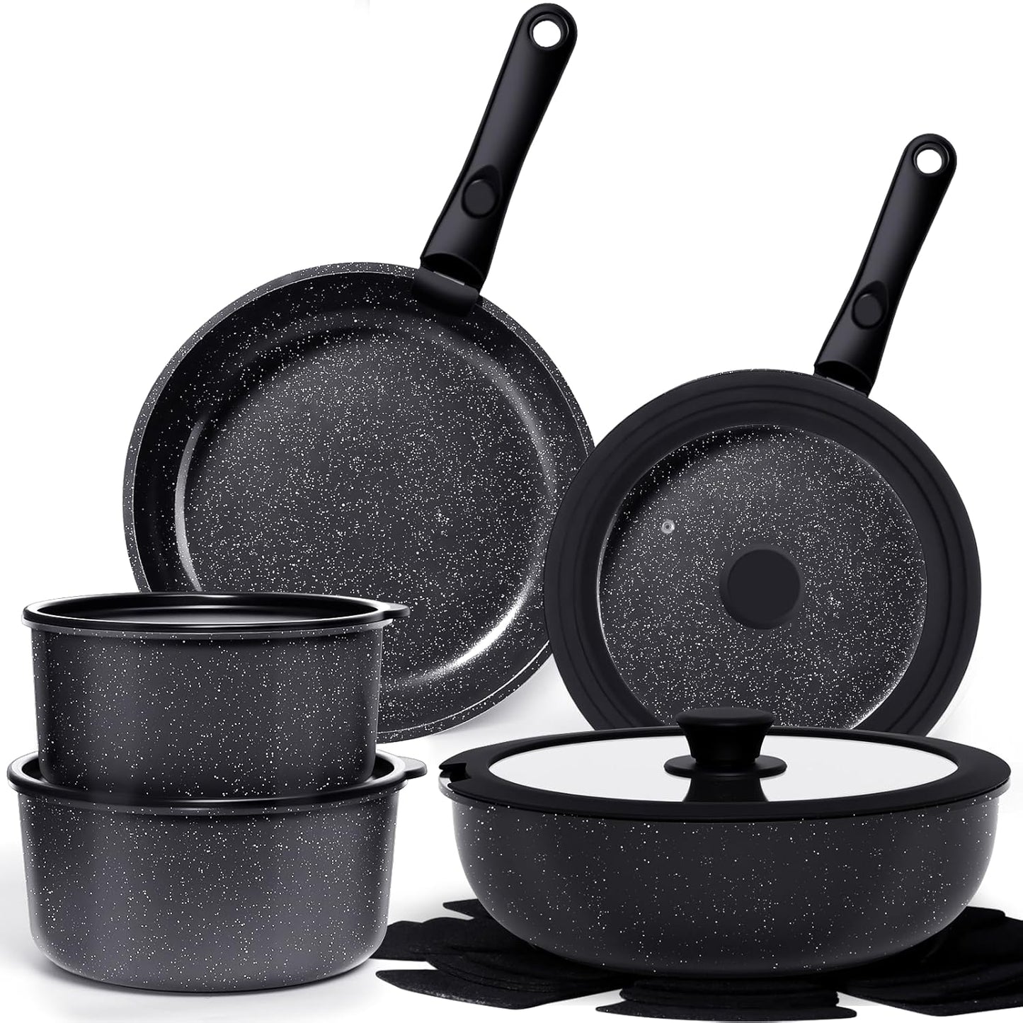 GiPP Ceramic Pots and Pans Set Non Stick, Nonstick Detachable Handle Cookware Sets, Non Toxic Induction Kitchen Pot and Pan with Removable Handle, Healthy RV Cookware, Dishwasher &Oven Safe, 5 Piece
