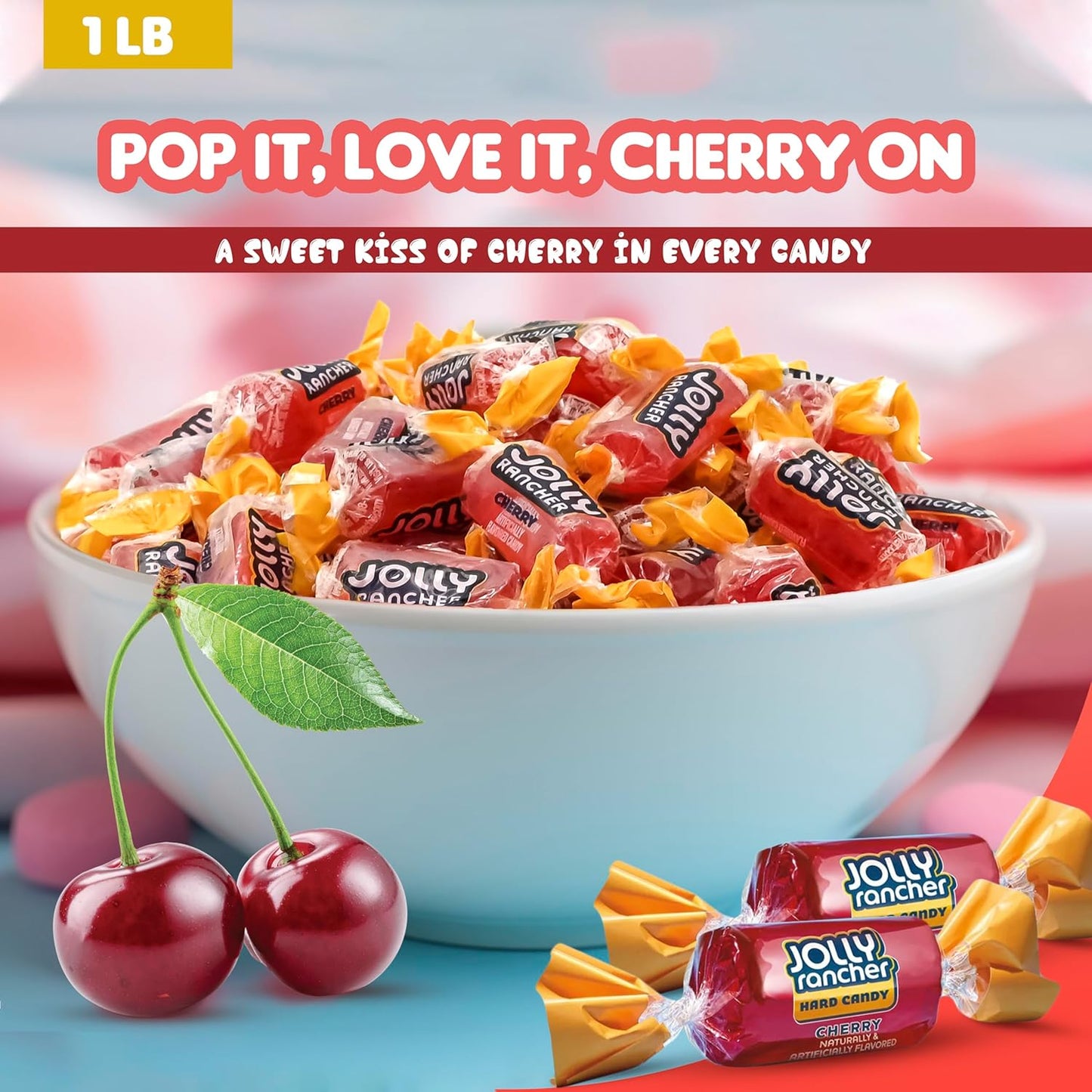 Cherry Jolly Ranchers Hard Candy β Original Flavor β 1 LB Bulk Bag (Approx. 75 Pieces) β Individually Wrapped Tart & Sweet Treats for Baby Showers, Back to School, Birthdays & Gift Bags
