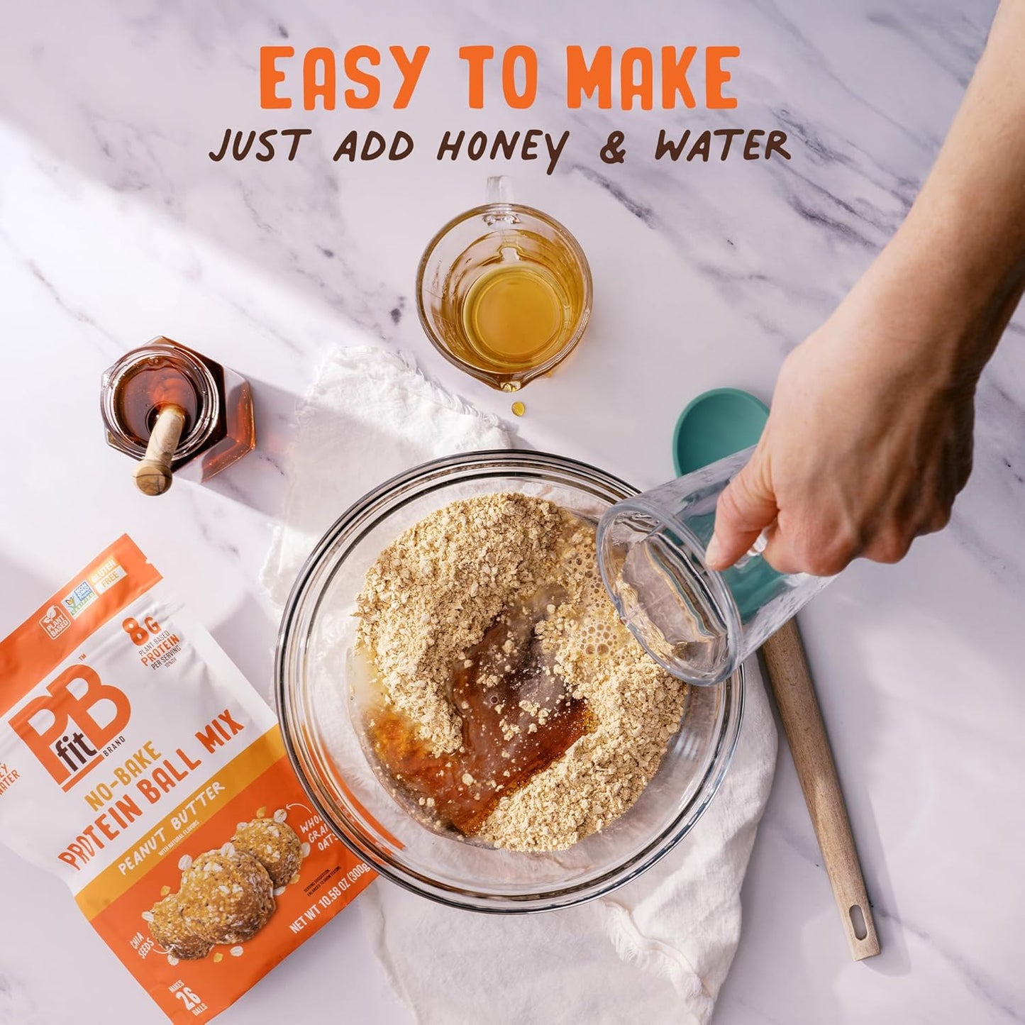 PBfit No Bake Peanut Butter Protein Ball Mix, 8g Protein, Made with Chia Seeds & Whole Grain Oats, Gluten Free, Vegan Snacks, 10.58 Oz Bag