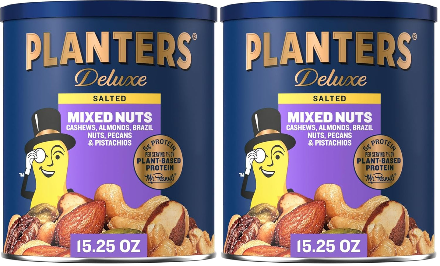 PLANTERS Deluxe Mixed Nuts, Cashews, Almonds, Brazil Nuts Mix, Pistachios, Pecans, Lightly Salted, Snacks for Adults and Kids, Party Snack, 15.25oz