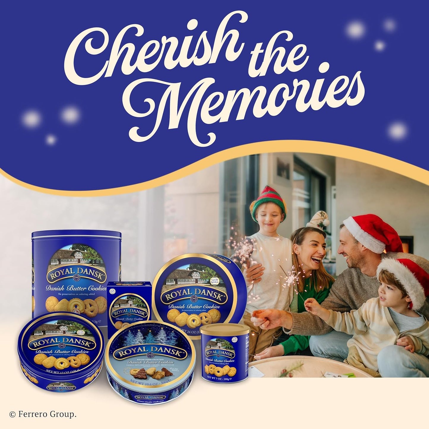 Royal Dansk Danish Butter Cookies, assorted Christmas gift tin, 24 oz, premium quality, reusable tin