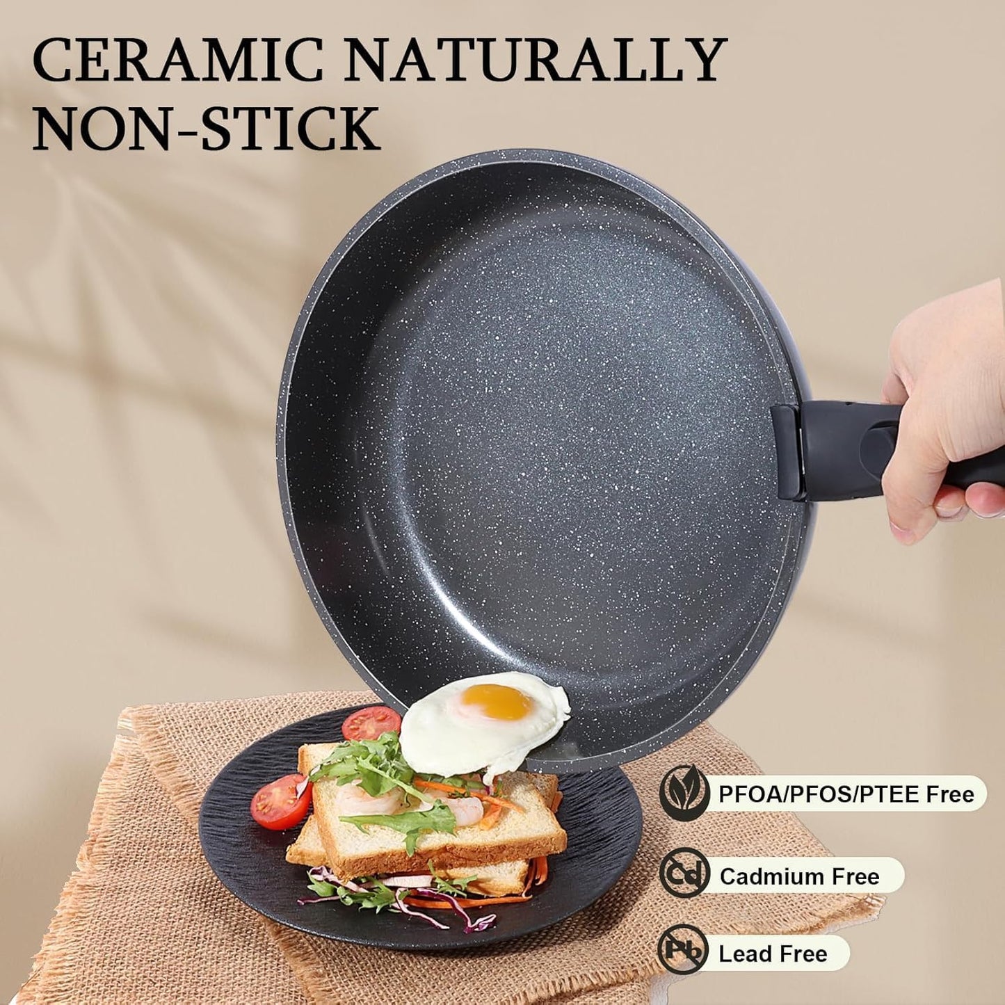 GiPP Ceramic Pots and Pans Set Non Stick, Nonstick Detachable Handle Cookware Sets, Non Toxic Induction Kitchen Pot and Pan with Removable Handle, Healthy RV Cookware, Dishwasher &Oven Safe, 5 Piece