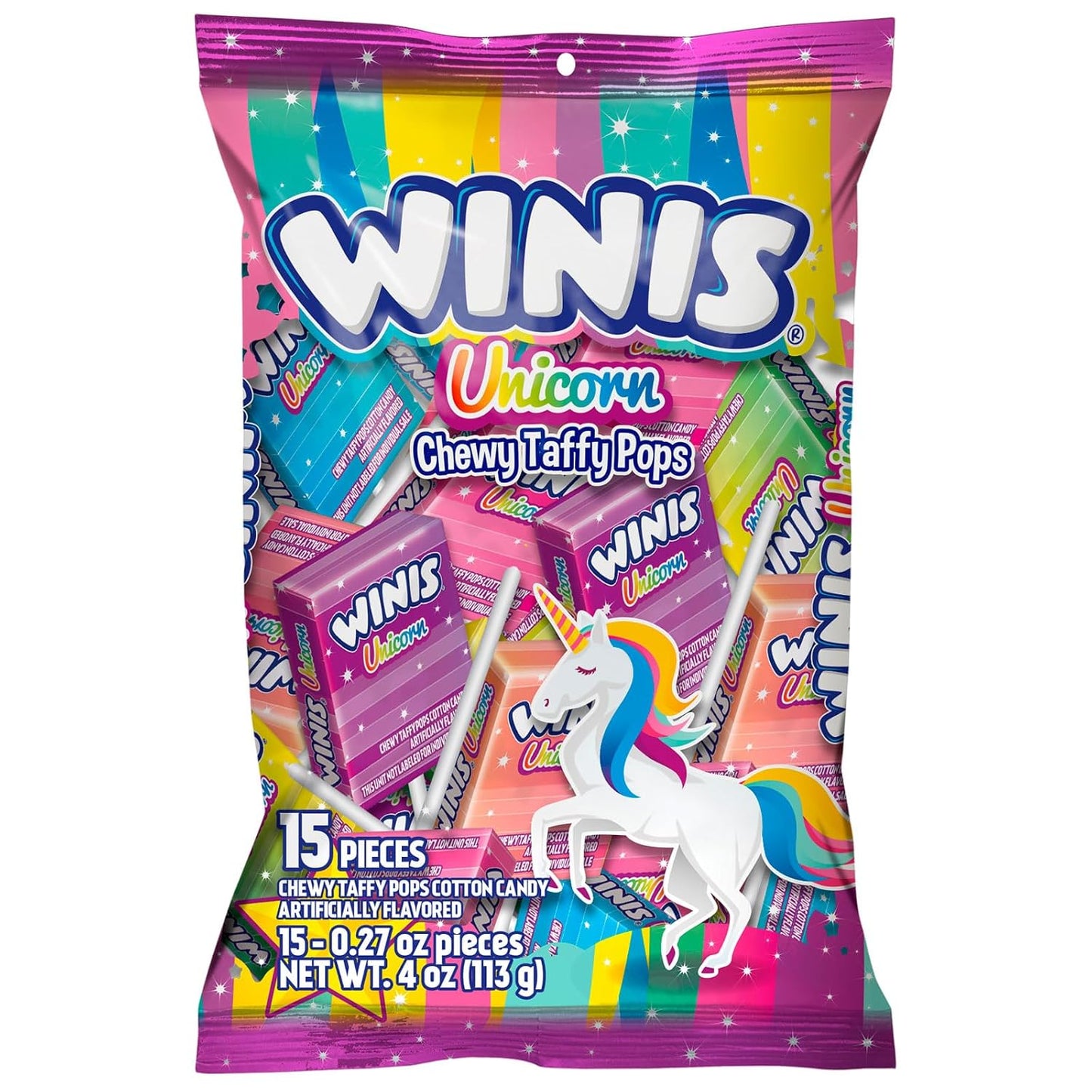 Winis Unicorn | Chewy Candy Swirl | Cotton-Candy Flavored | Sharing Size 4.3 Oz Bag - 11 Pieces | Gifts, Holiday, Parties, Concessions, Pantry, Non-Melting, Party