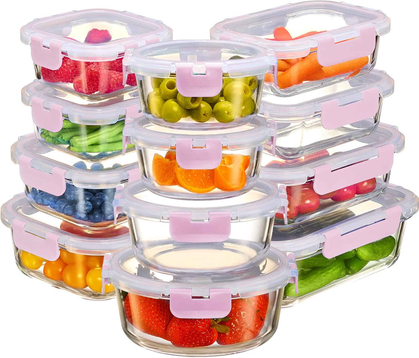 FineDine 24 Piece Premium Borosilicate Glass Meal Prep Containers Glass - Airtight Food Storage Containers with Lids, Hinged Locking Lid, BPA Free, For Meal Prep/Freezer/Oven