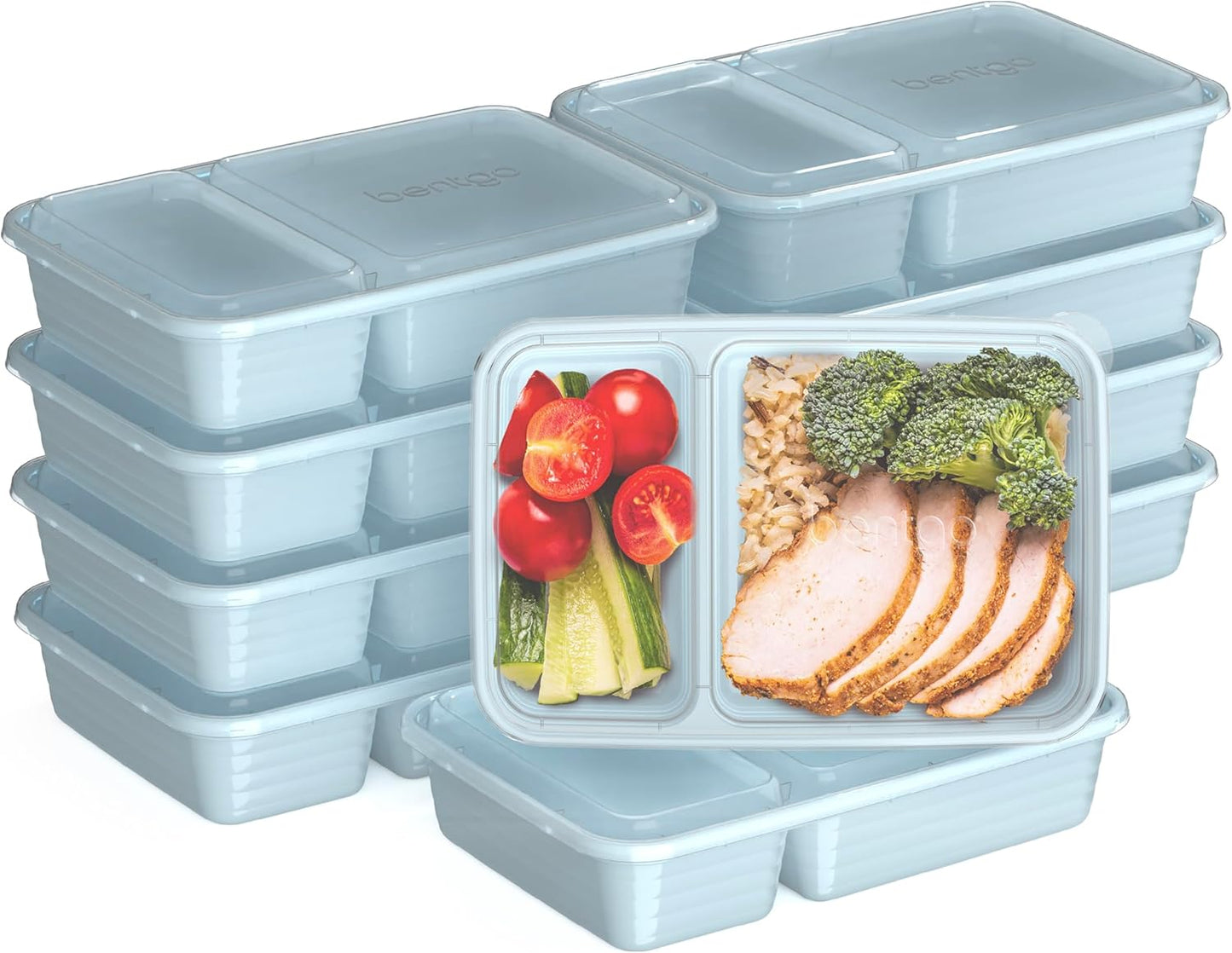 Bentgo Prep - 20-Piece 2-Compartment Reusable Meal Prep Containers with Lids, PFAS & BPA Free Materials, Durable, Microwave, Freezer, & Dishwasher Safe To Go Food Storage (Silver)