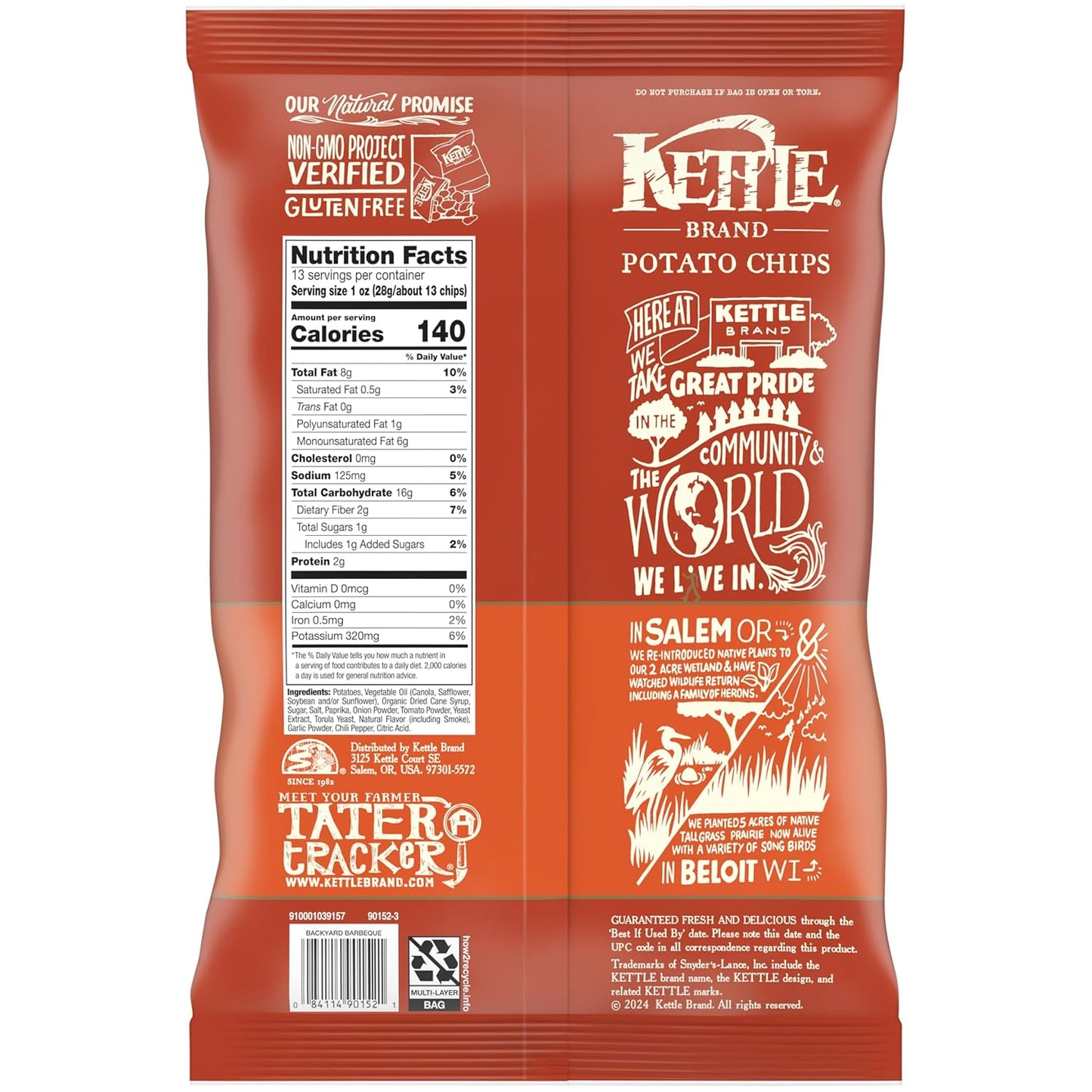 Kettle Brand Potato Chips, Backyard Barbeque Kettle Chips, Party Size, 13 Oz