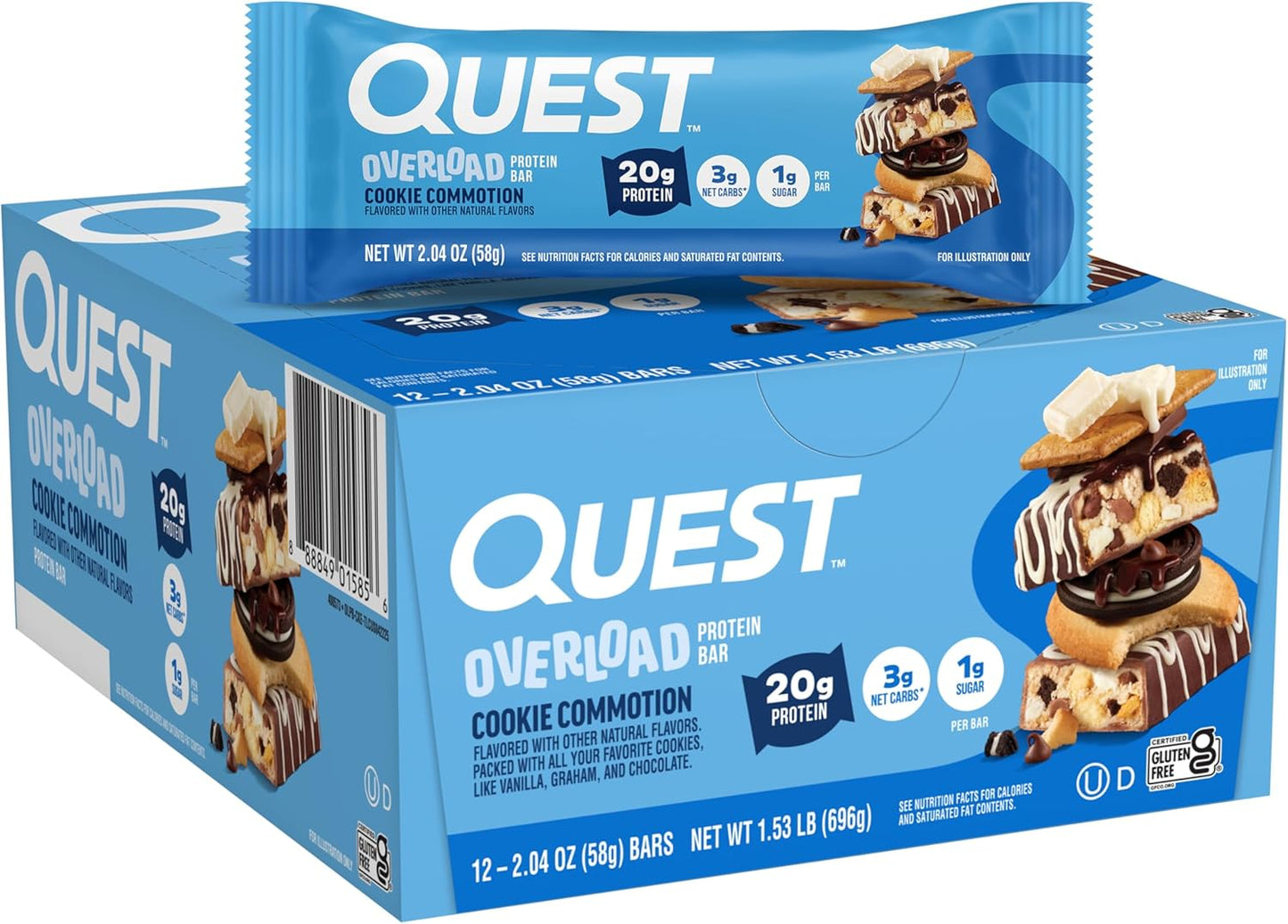Quest Nutrition Overload Protein Bars, Nutty by Nature Flavored Protein Bars, 20g Protein, 1g Sugar, 3g Net Carbs, Gluten Free, 12 Count