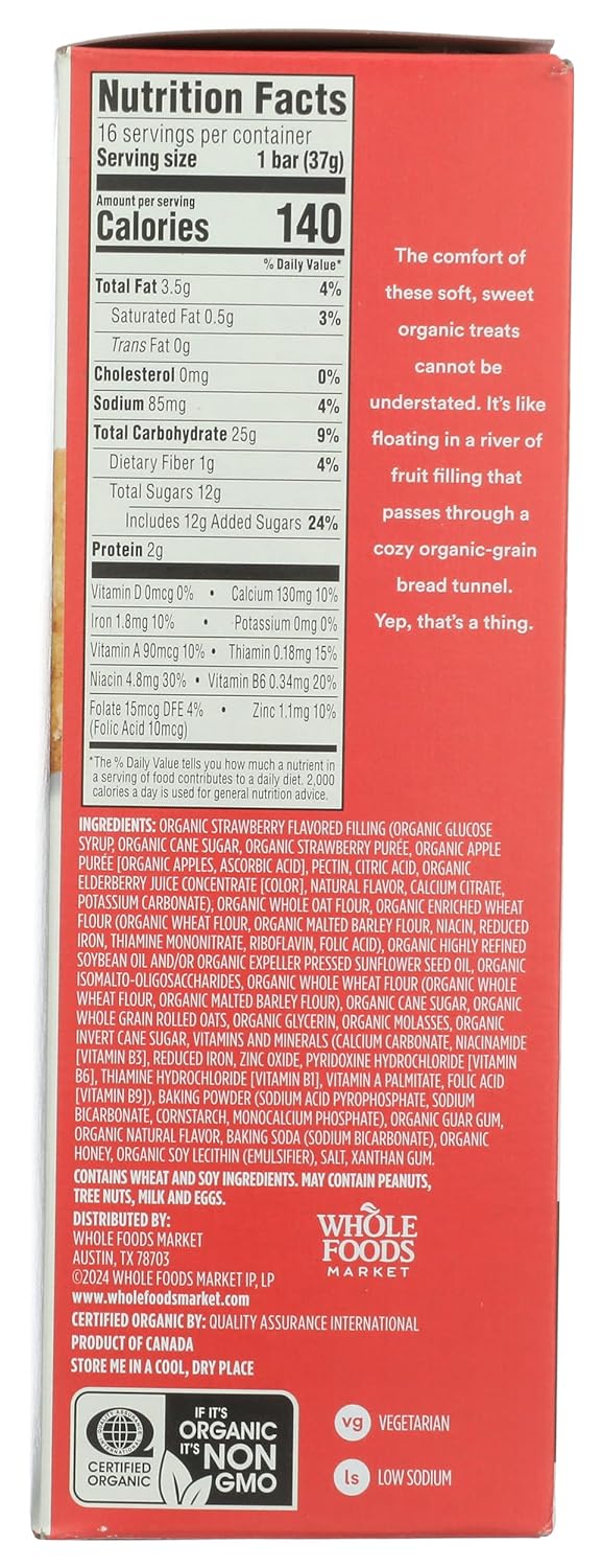 365 by Whole Foods Market, Organic Strawberry Fruit and Grain Bars, 20.8 Ounce, 16 Count