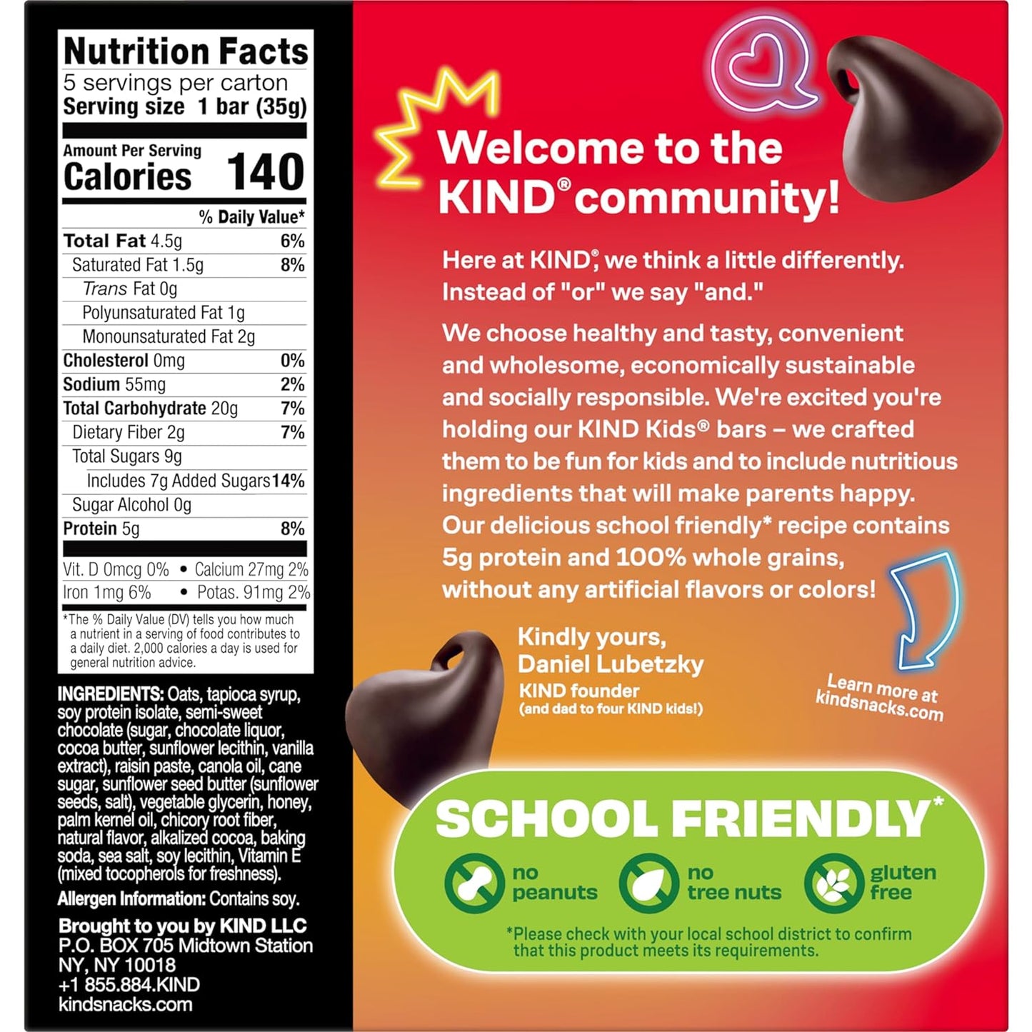 KIND Kids Granola Bars, Chocolate Chip, Gluten Free, Low Sodium, Peanut and Tree Nut Free Snacks, 5g Protein, 5 Count