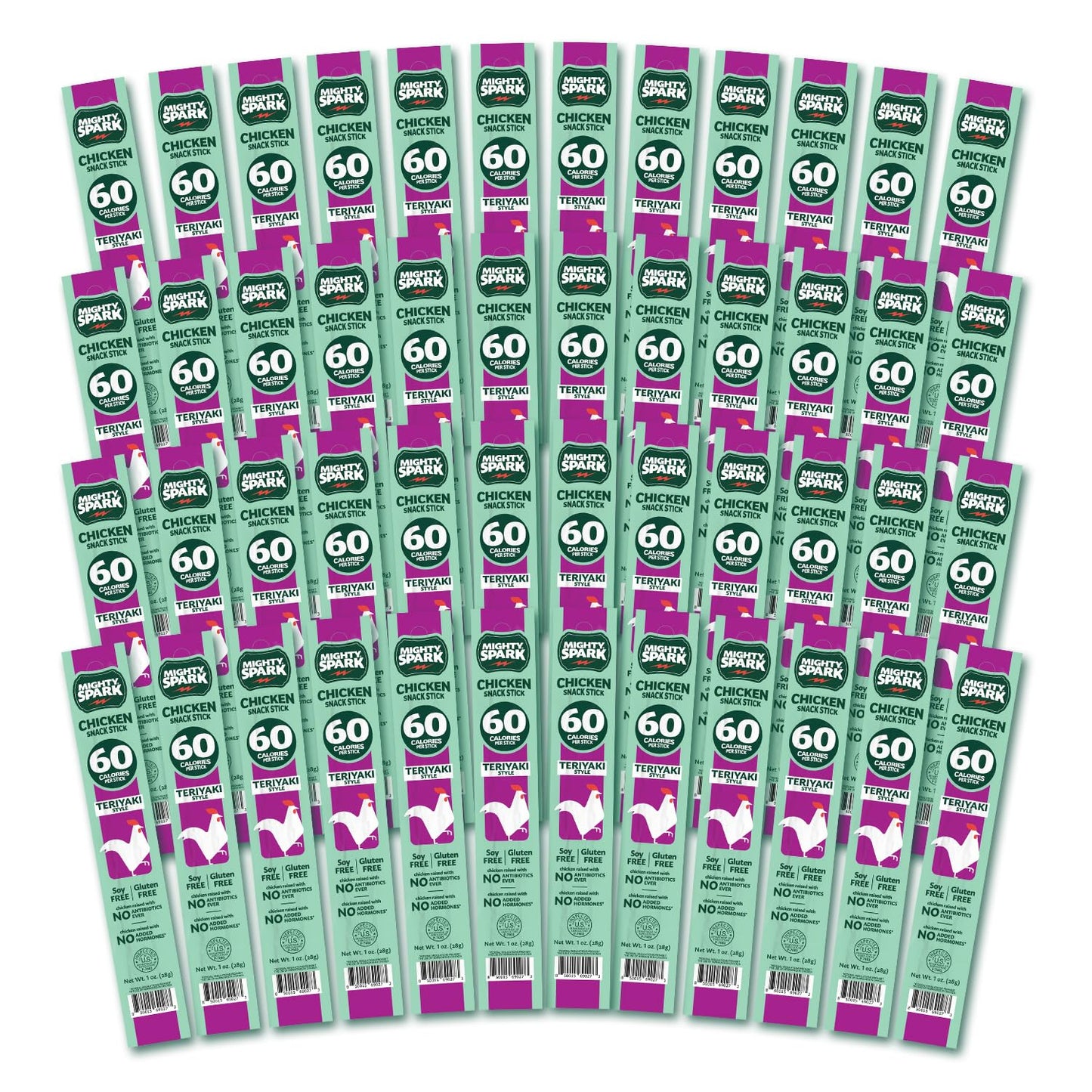 Mighty Spark Chicken Snack Sticks - Original Sea Salt & Pepper- 6g of Protein, No Antibiotics Ever, No Hormones Added, Gluten Free, Soy Free Meat Sticks - High Protein Keto Snacks - 12 Count