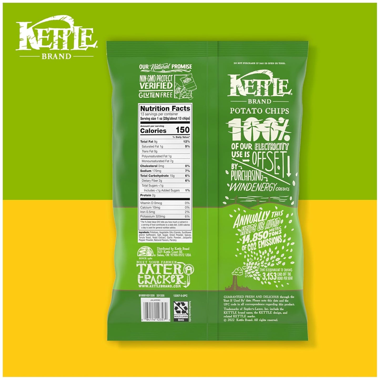 Kettle Brand Potato Chips, Jalapeno Kettle Chips, Party Size, 13 Oz