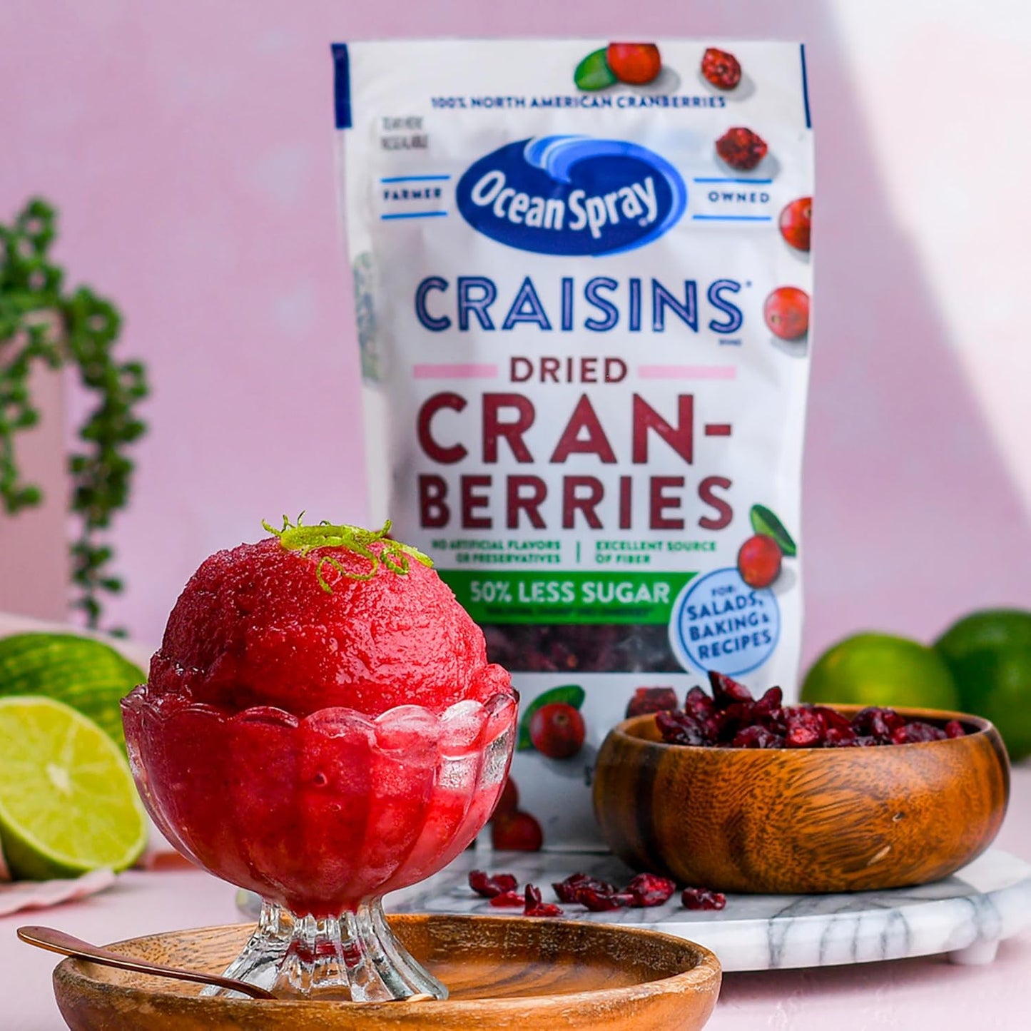 Ocean Spray Craisins 50% Less Sugar Dried Cranberries, 20 Oz Resealable Value Pack Pouch