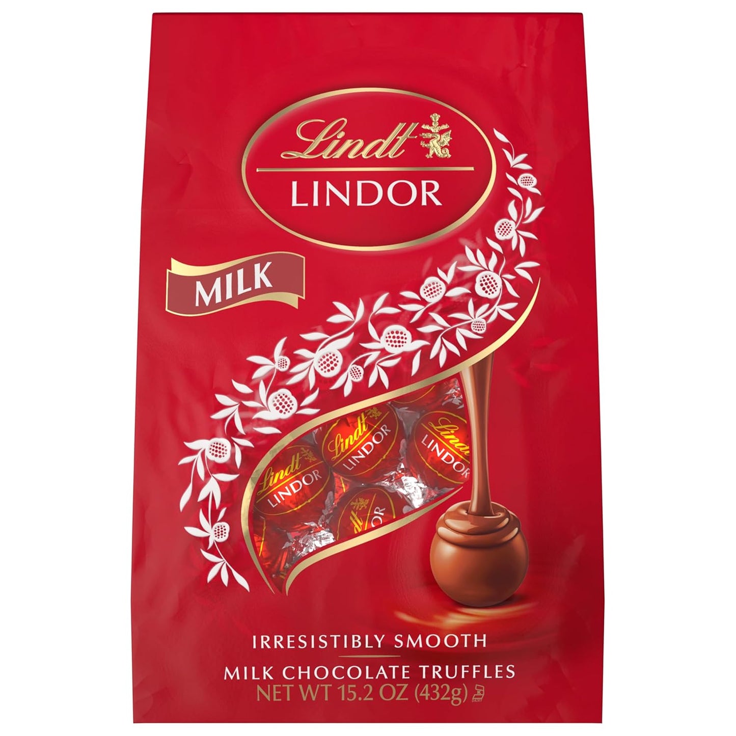 lindt lindor milk chocolate candy truffles 15.2 oz bag individually wrapped