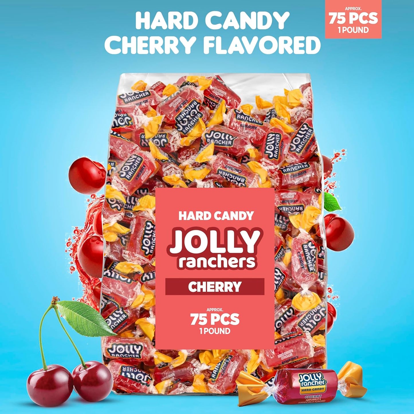 Cherry Jolly Ranchers Hard Candy β Original Flavor β 1 LB Bulk Bag (Approx. 75 Pieces) β Individually Wrapped Tart & Sweet Treats for Baby Showers, Back to School, Birthdays & Gift Bags
