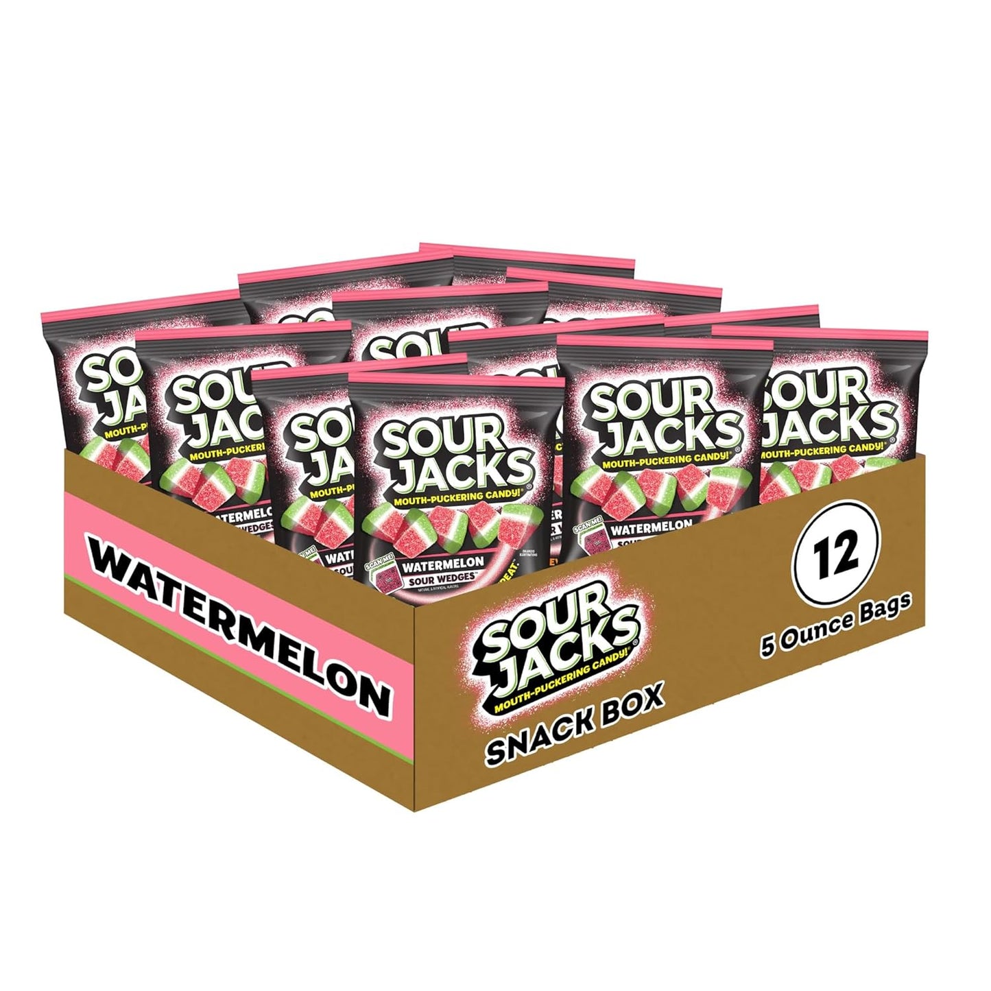 SOUR JACKS, Sour Gummy Candy, Variety Pack, 75 0.5 oz Snack-Size Pouches, Watermelon, Blue Raspberry, and Assorted Fruit, Individually Wrapped, Fat Free, Gluten Free