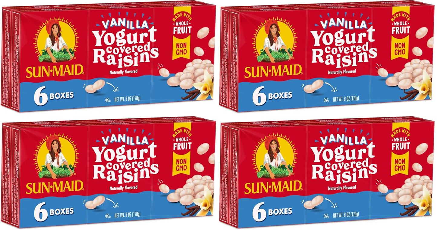 Sun-Maid Vanilla Yogurt Coated Raisins - (6 Pack) 1 oz Snack-Size Box - Yogurt Covered Dried Fruit for Lunches and Back To School Snacks
