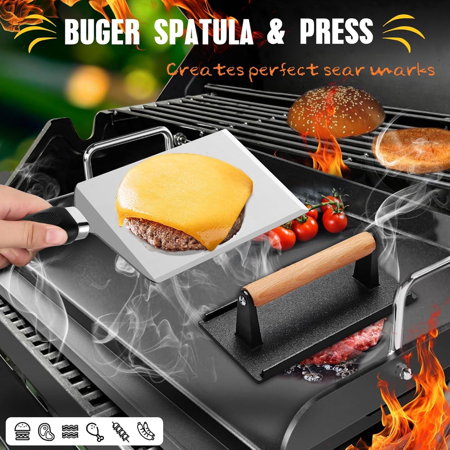 33PCS Griddle Accessories Kit for Blackstone, Flat Top Grill Accessories Tools with Cooling Rack, Melting Dome and Burger Press, Professional Hibachi Spatula Gift Set for Outdoor Teppanyaki BBQ