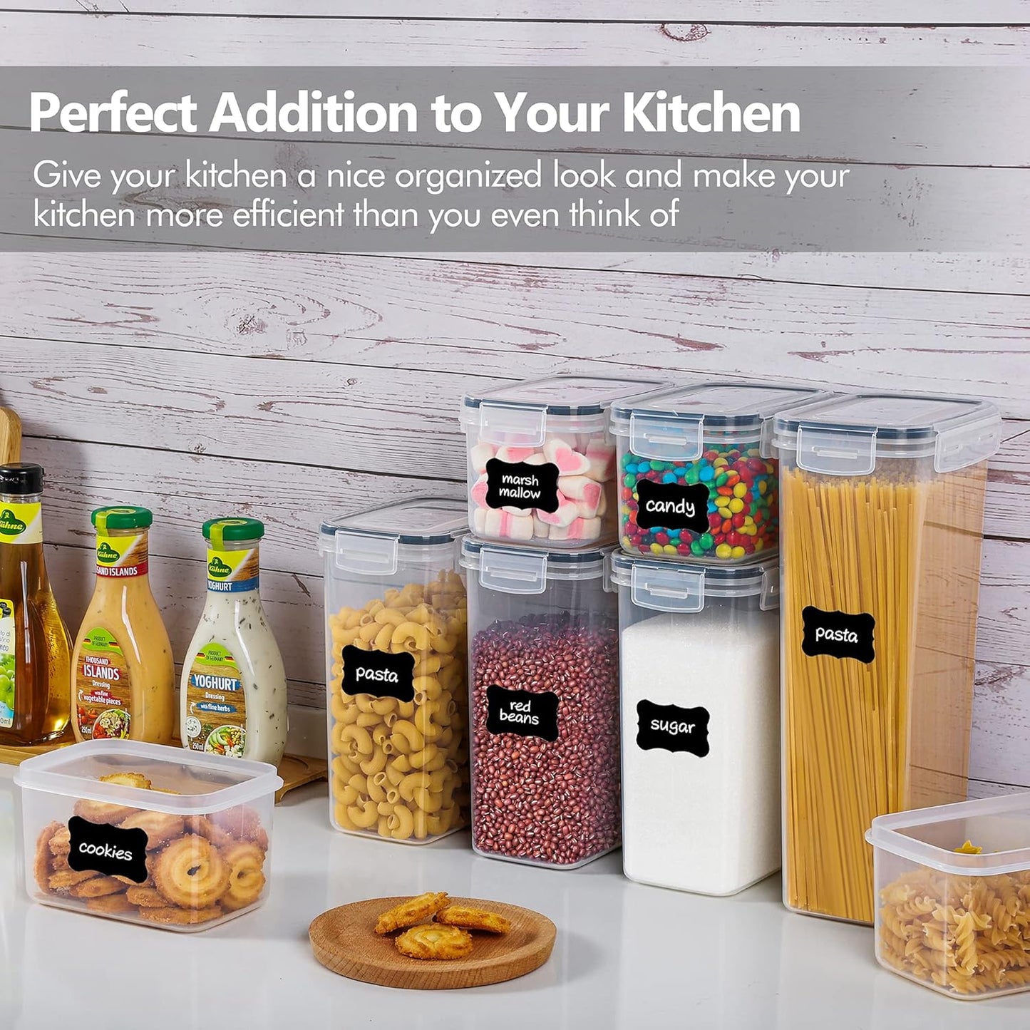 Airtight Food Storage Containers with Lids, Vtopmart 24 pcs Plastic Kitchen and Pantry Organization Canisters for Cereal, Dry Food, Flour and Sugar, BPA Free, Includes 24 Labels,Black