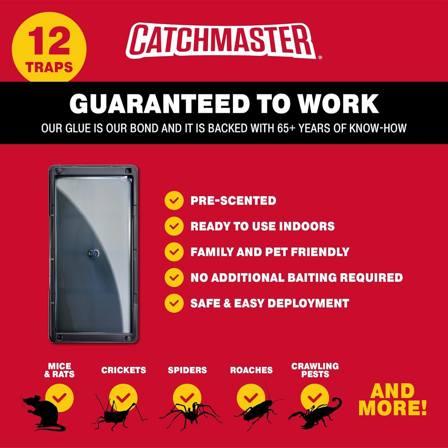 Catchmaster Rat, Snake and Mouse Traps 12Pk, Large Bulk Glue Rat Traps for Home, Pre-Scented Adhesive Plastic Tray for Inside House, Snake, Mice, & Spider Catcher, Pet Safe Pest Control