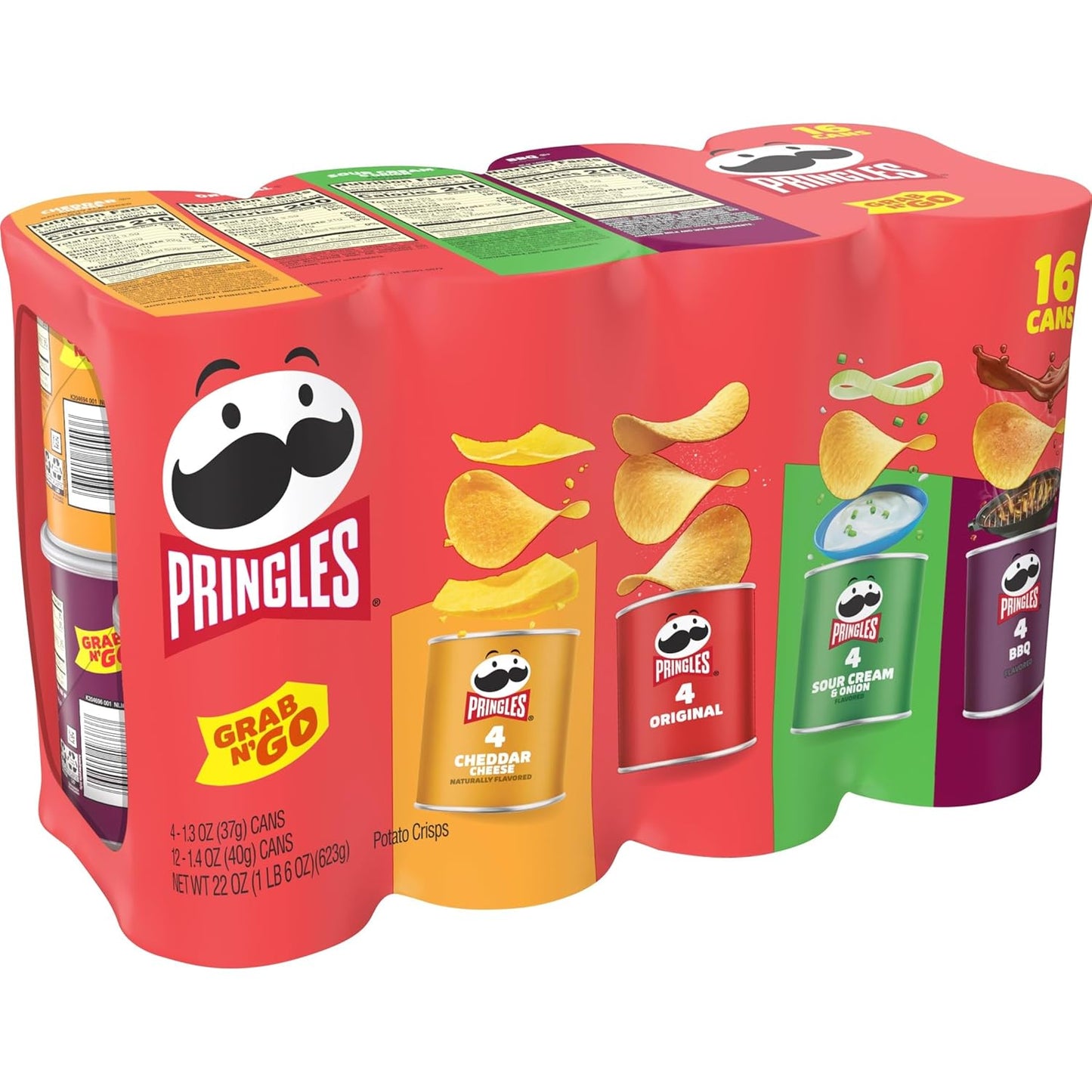 Pringles Potato Crisps Chips, Lunch Snacks, Office and Kids Snacks, Grab N' Go, 1.38 Pounds, Variety Pack (16 Cans)