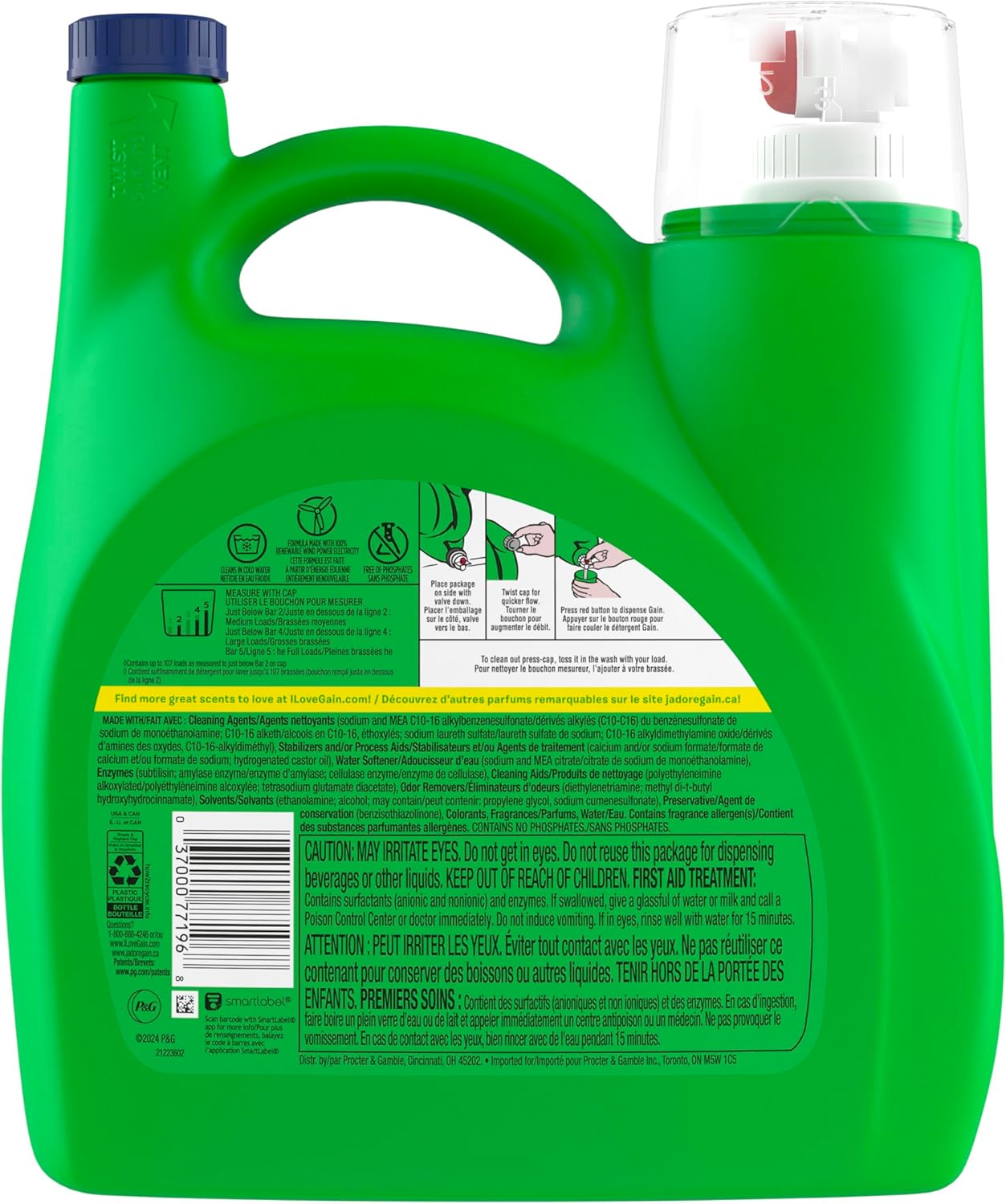 Gain + Aroma Boost Liquid Laundry Detergent, Moonlight Breeze Scent, 107 Loads, 154 fl oz, HE Compatible