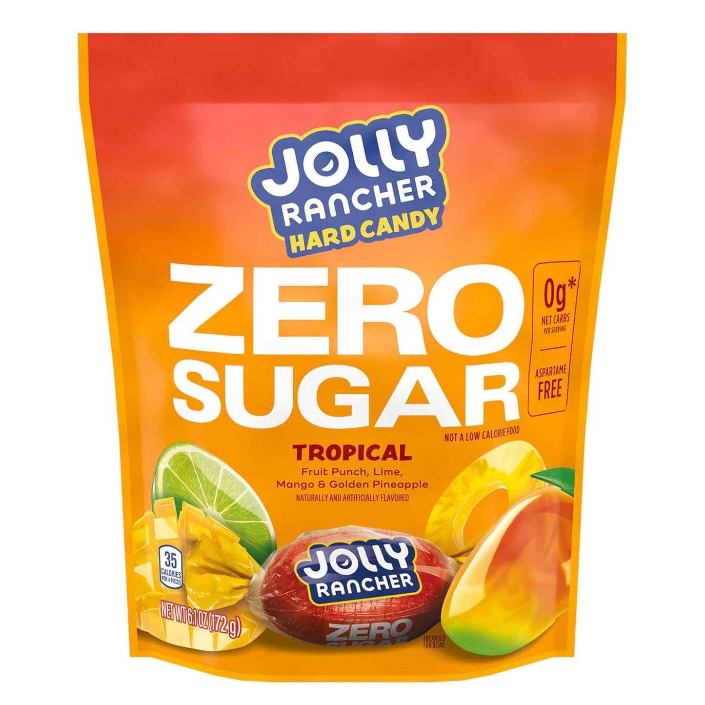 JOLLY RANCHER Zero Sugar Tropical Fruit Flavored Hard Candy Bag, 6.1 oz