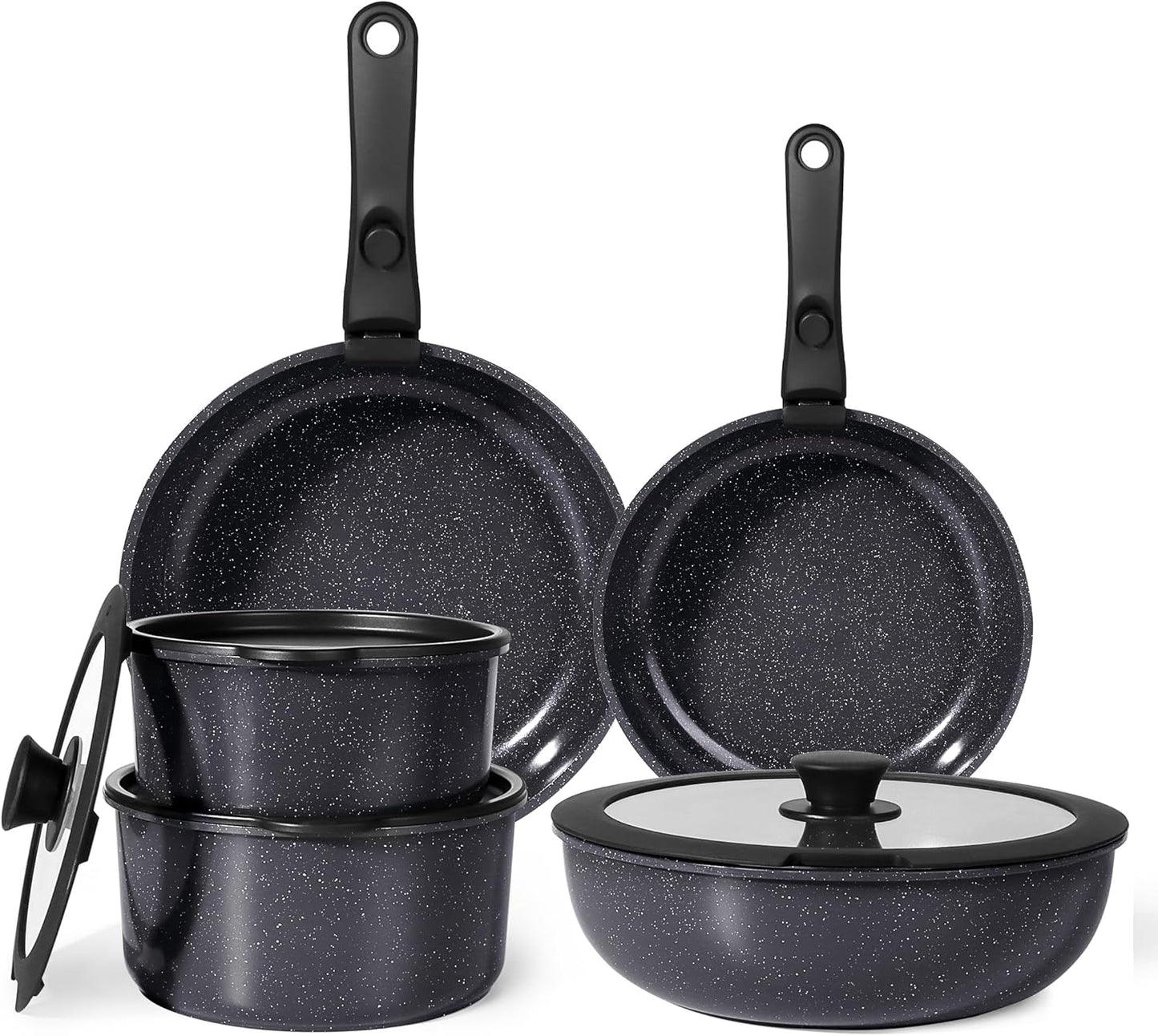 GiPP Ceramic Pots and Pans Set Non Stick, Nonstick Detachable Handle Cookware Sets, Non Toxic Induction Kitchen Pot and Pan with Removable Handle, Healthy RV Cookware, Dishwasher &Oven Safe, 5 Piece