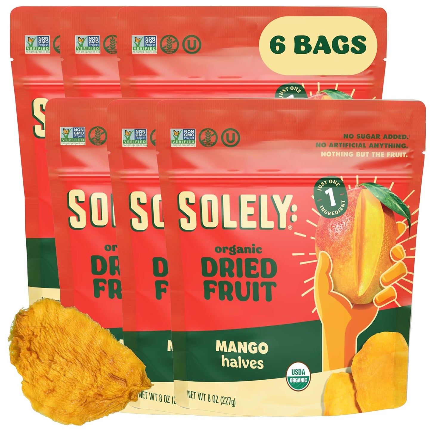 SOLELY Organic Dried Mango Halves, Large (Pack of 1) | One Ingredient | Vegan | Non-GMO | No Added Sugar