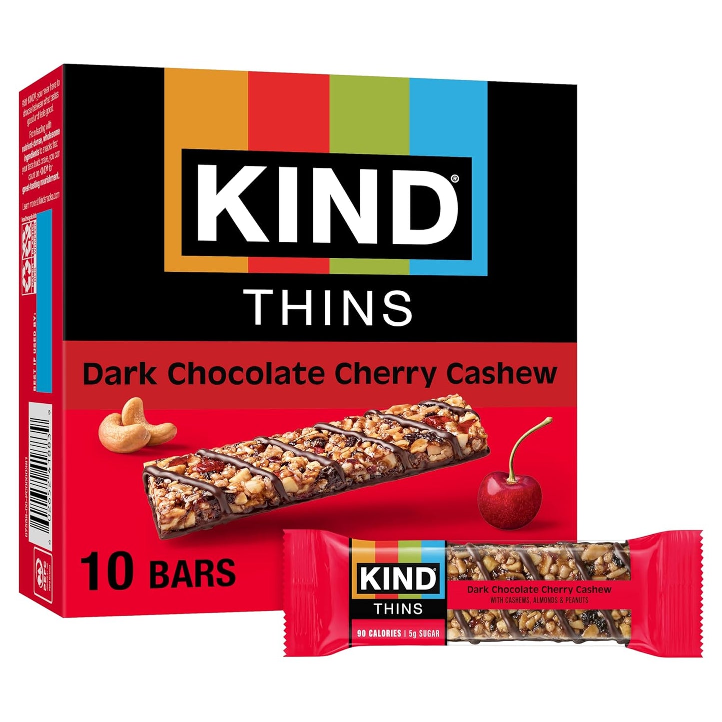 KIND Thins Snack Bars, Dark Chocolate Nuts & Sea Salt, Gluten Free, Low Calorie, Healthy Snacks, 4g Sugar, 10 Count