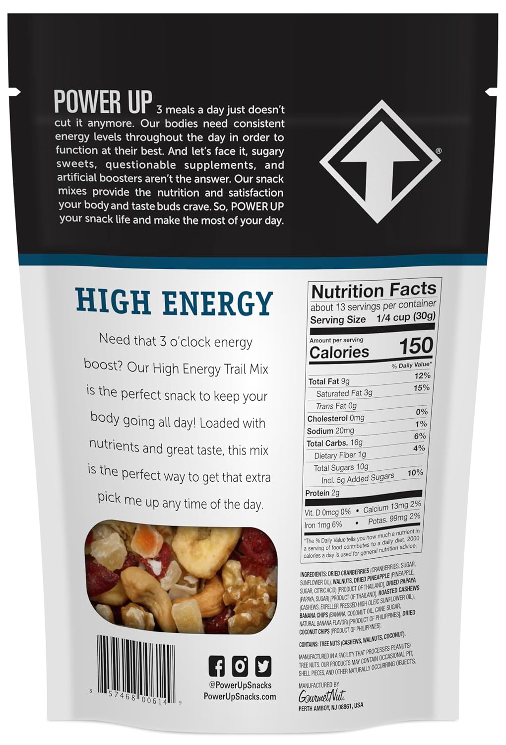 Power Up Premium Trail Mix - High Energy Trail Mix 14oz, Gluten Free, Vegan, Non-GMO