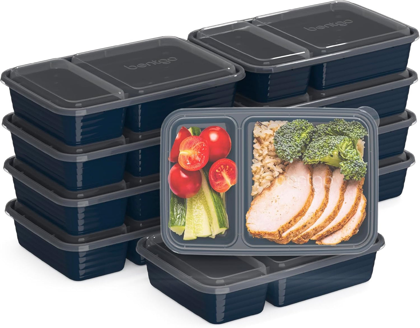 Bentgo Prep - 20-Piece 2-Compartment Reusable Meal Prep Containers with Lids, PFAS & BPA Free Materials, Durable, Microwave, Freezer, & Dishwasher Safe To Go Food Storage (Silver)