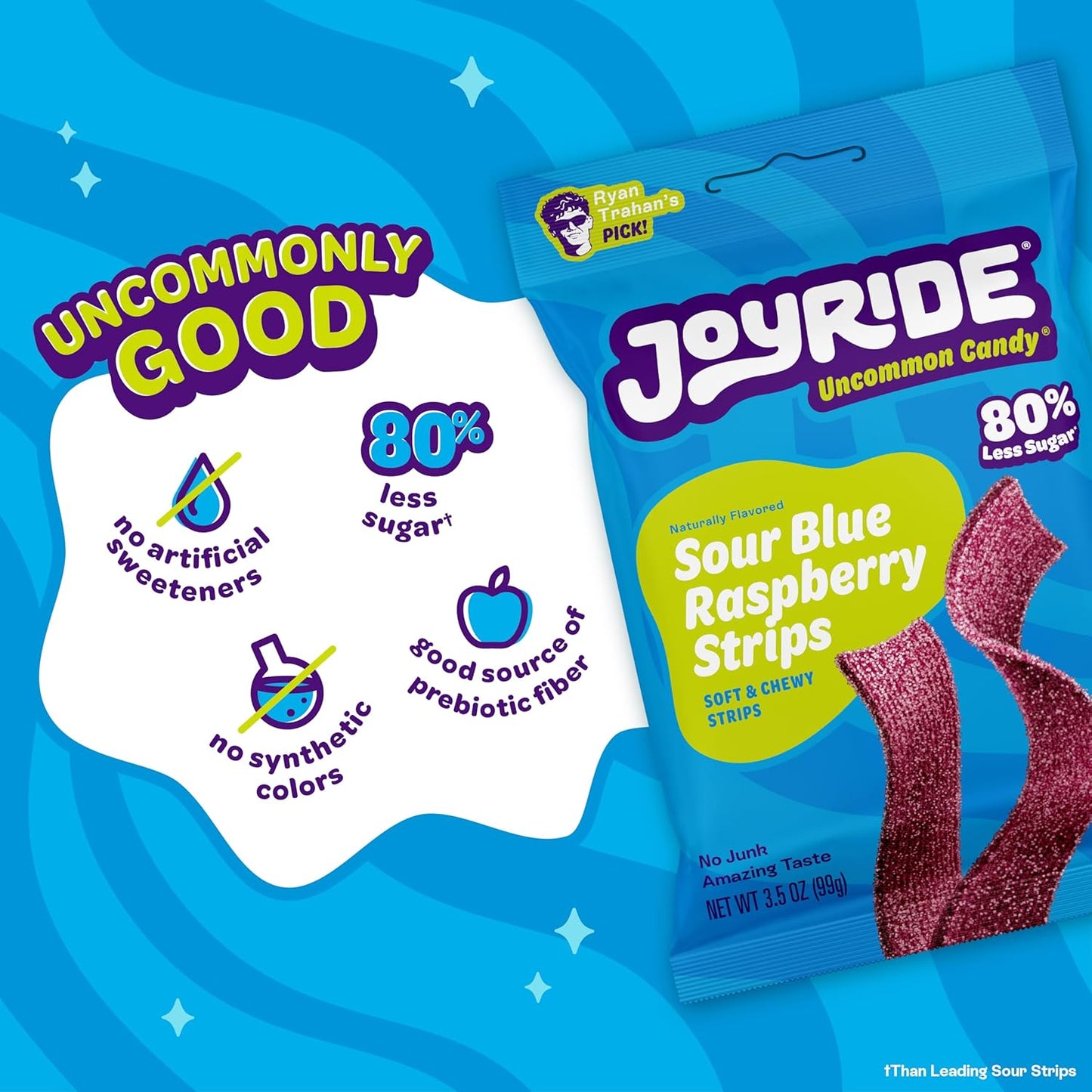 JOYRIDE Fan Favorite Variety 6 Pack - Blue Raspberry Strips, Cherry Berry Ropes, Watermelon Wedges, Low Calorie Gummy Candy, Low Sugar, Dye Free (6 Items)