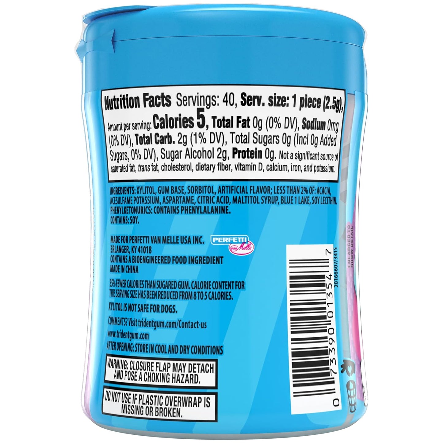Trident Vibes Sugar-Free Chewing Gum, Cotton Candy Flavor, 40 Pieces