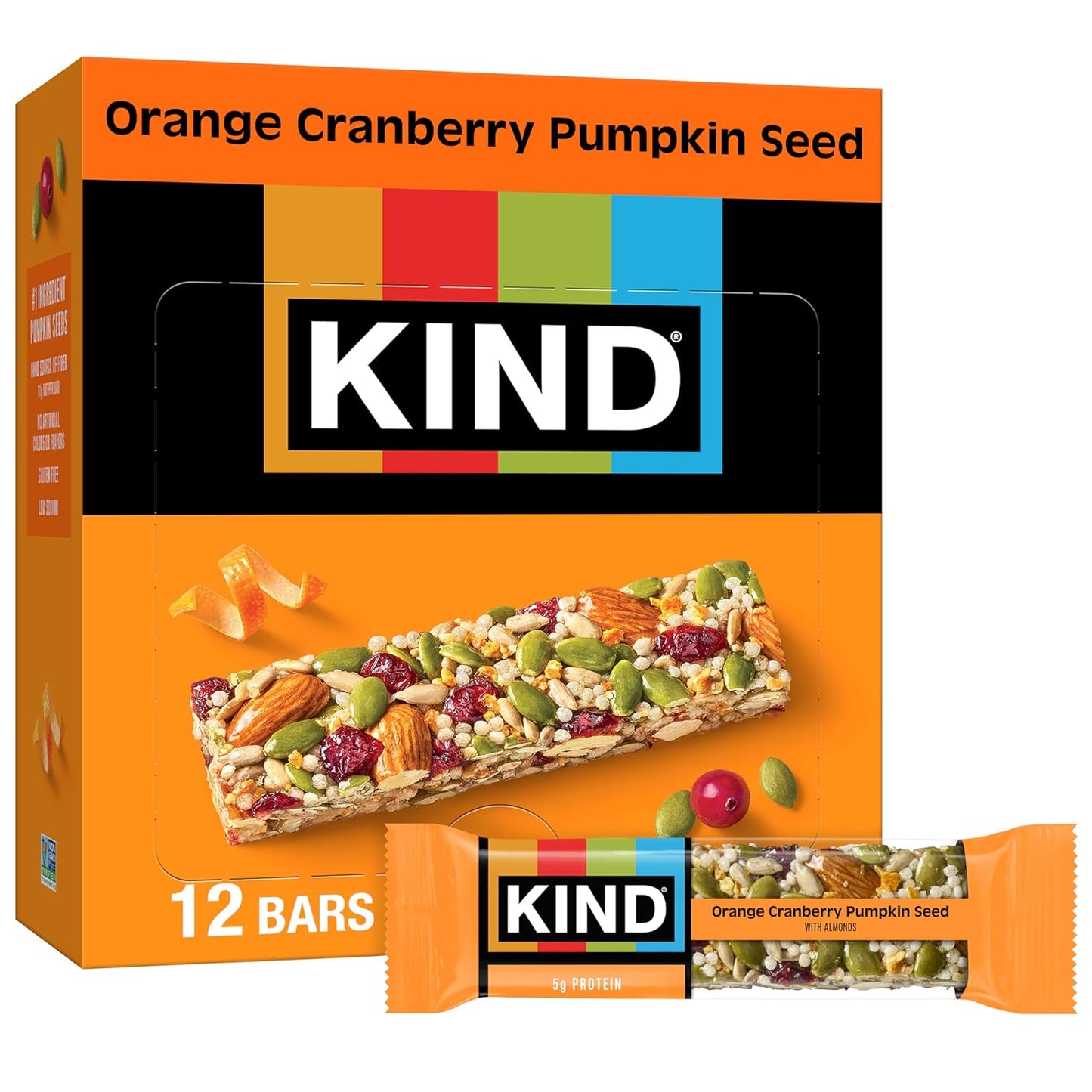 KIND Healthy Snacks Bars, Cranberry Almond, Gluten Free, High Fiber Snacks, 5g Protein, 12 Count