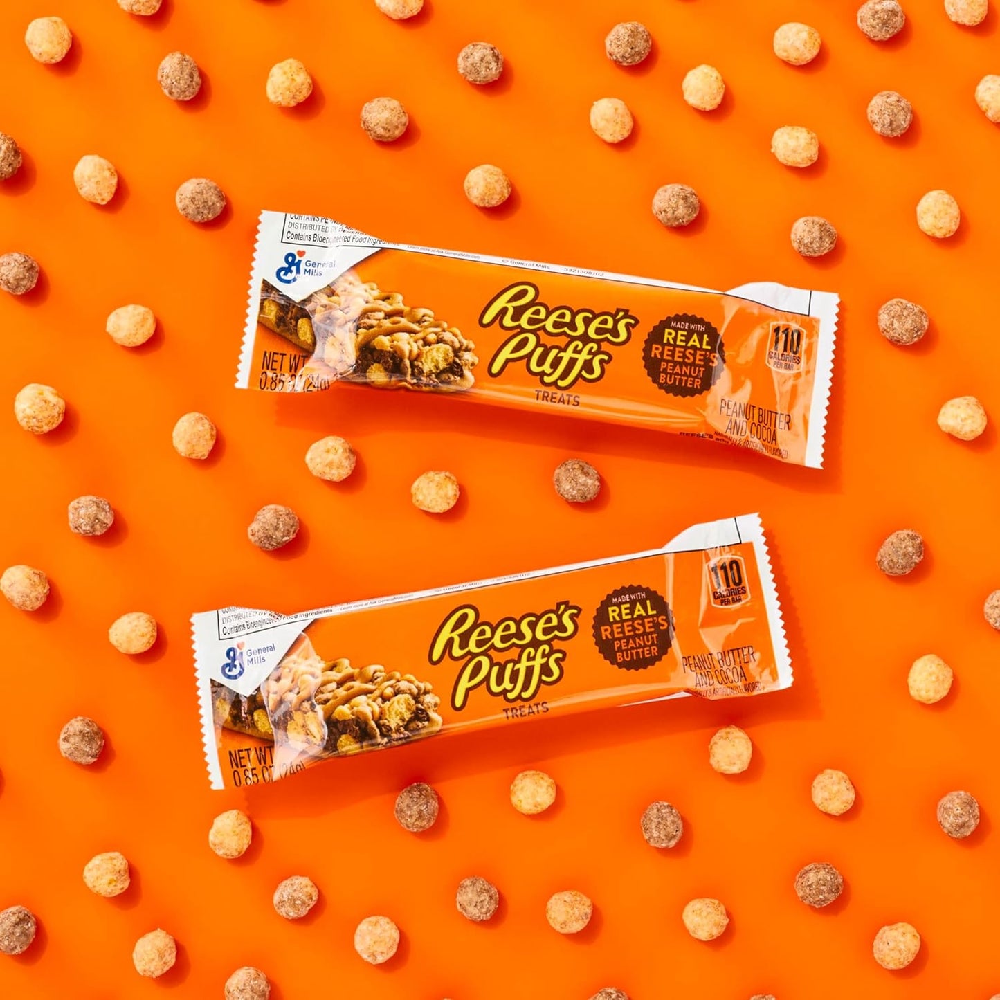 REESE'S Puffs Cereal Treat Bars, Peanut Butter and Cocoa, Snack Bars, Value Pack, 16 Ct, 13.6 oz