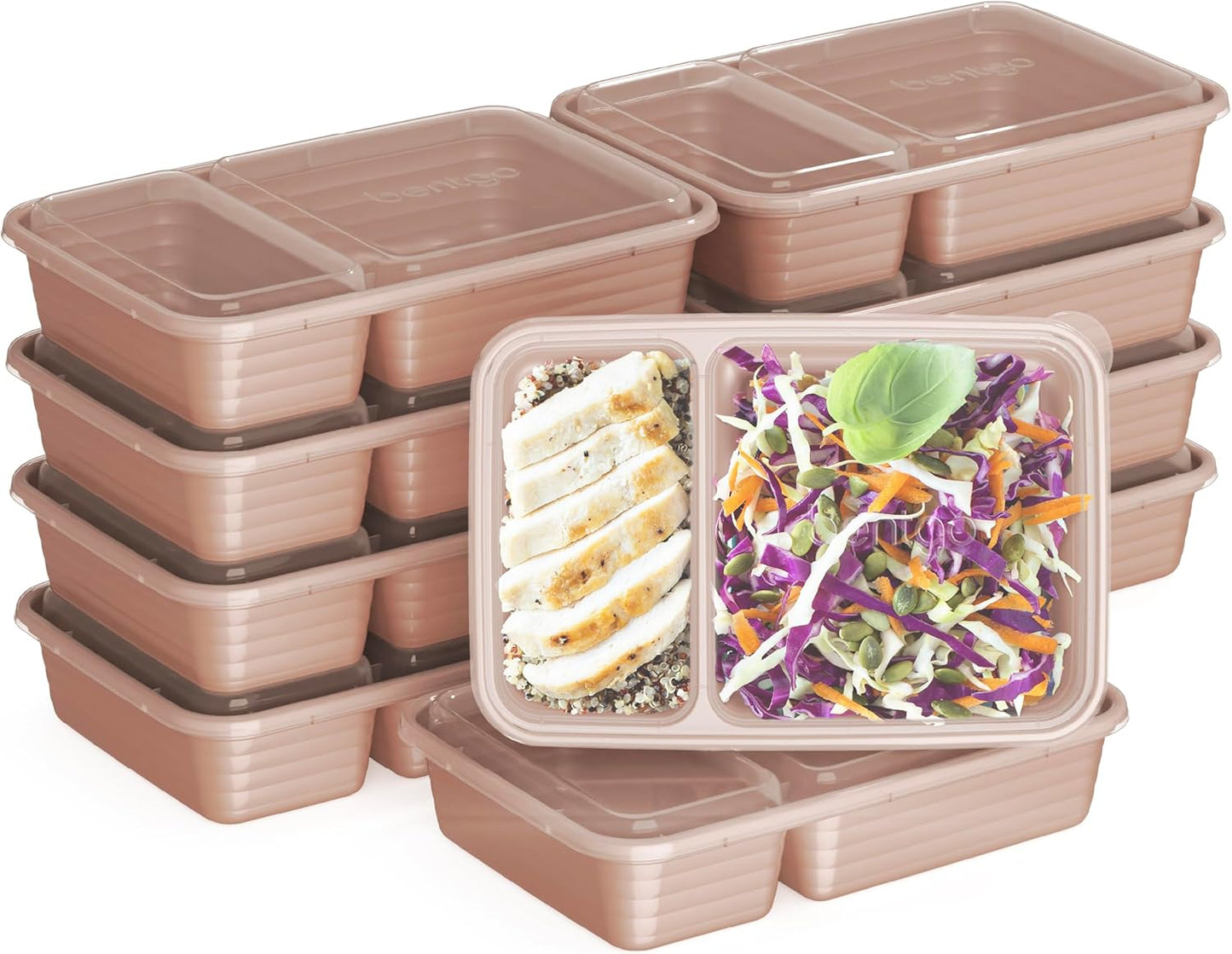 Bentgo Prep - 20-Piece 2-Compartment Reusable Meal Prep Containers with Lids, PFAS & BPA Free Materials, Durable, Microwave, Freezer, & Dishwasher Safe To Go Food Storage (Silver)