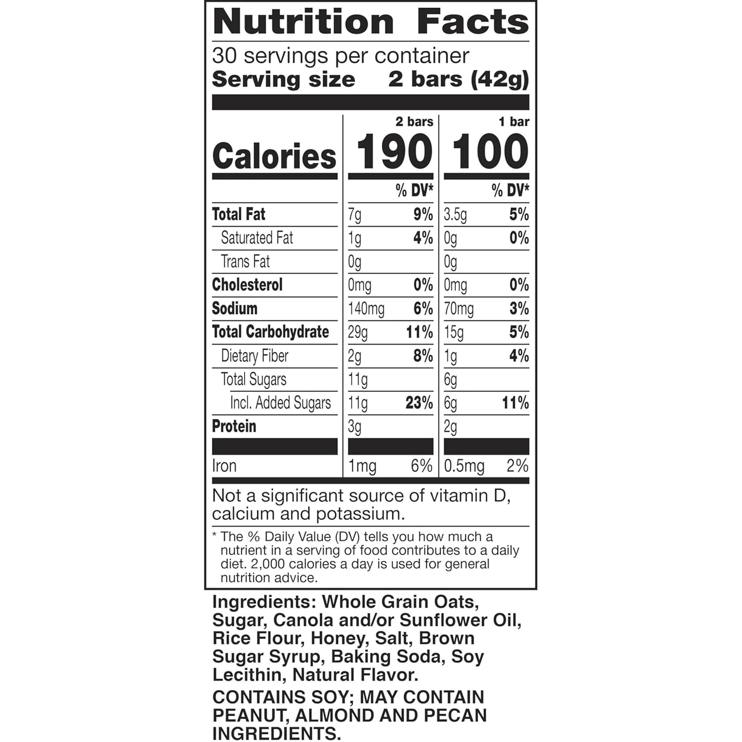 nature valley crunchy oats 'n honey granola bars, 60 bars, 44.7 oz, 30 pouches, whole grain oats, no artificial flavors, portable