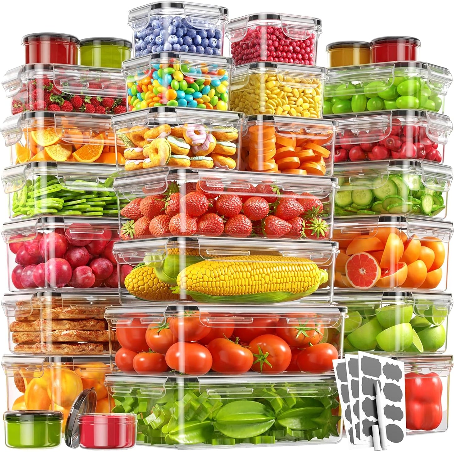 40 Piece Food Storage Containers with Lids(20 Containers & 20 Lids), BPA-Free Plastic Food Containers for Kitchen Storage and Organization, Leak Proof Meal Prep Container, Includes Labels & Pen