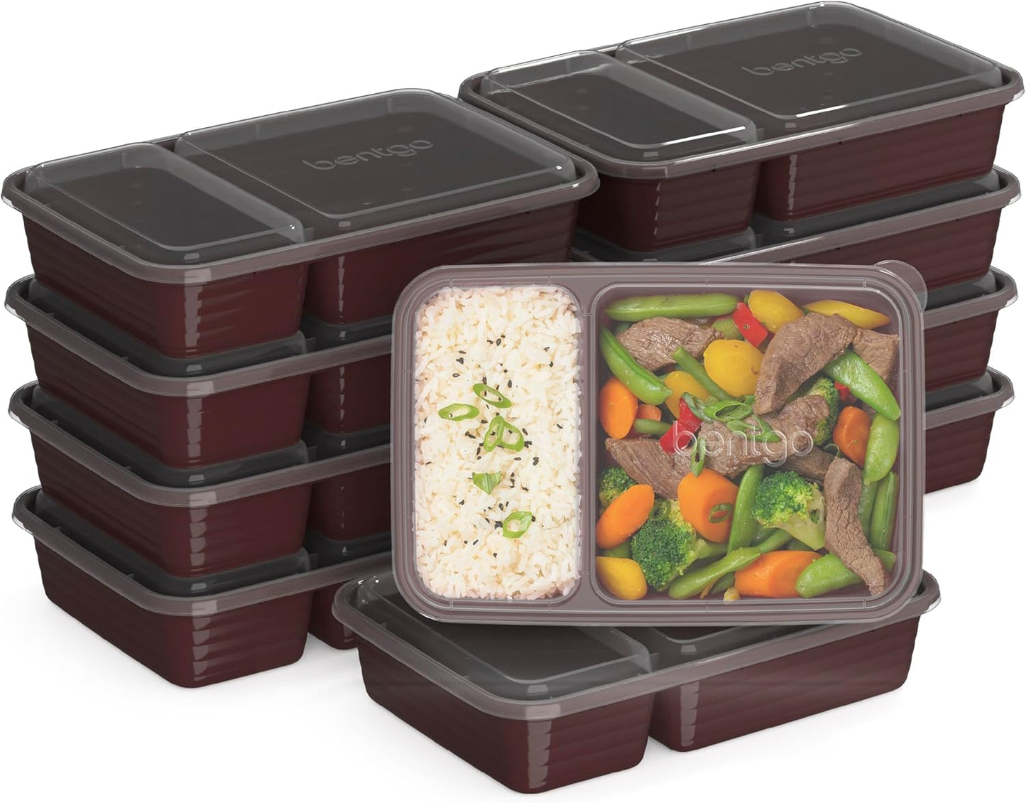 Bentgo Prep - 20-Piece 2-Compartment Reusable Meal Prep Containers with Lids, PFAS & BPA Free Materials, Durable, Microwave, Freezer, & Dishwasher Safe To Go Food Storage (Silver)