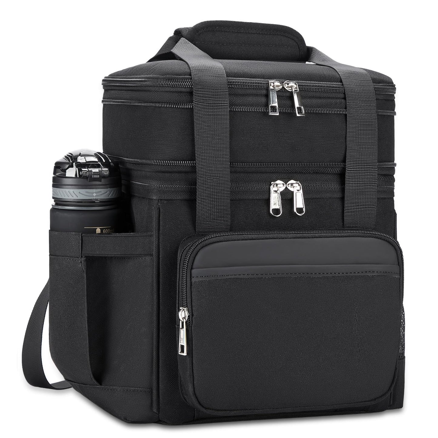 holuxer Insulated Lunch Bag & Lunch Box for Men - Double Deck Reusable Lunch Bag for Women Tote Cooler Bag Leakproof Soft Expandable - Large Lunchbox for Work/Adult/Picnic/Outdoor (Black,15L)