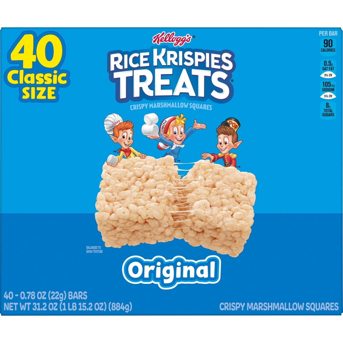 Rice Krispies Original Crispy Marshmallow Snack Bars, 31.2oz Box, 40 Bars, Ready-to-Enjoy Treats