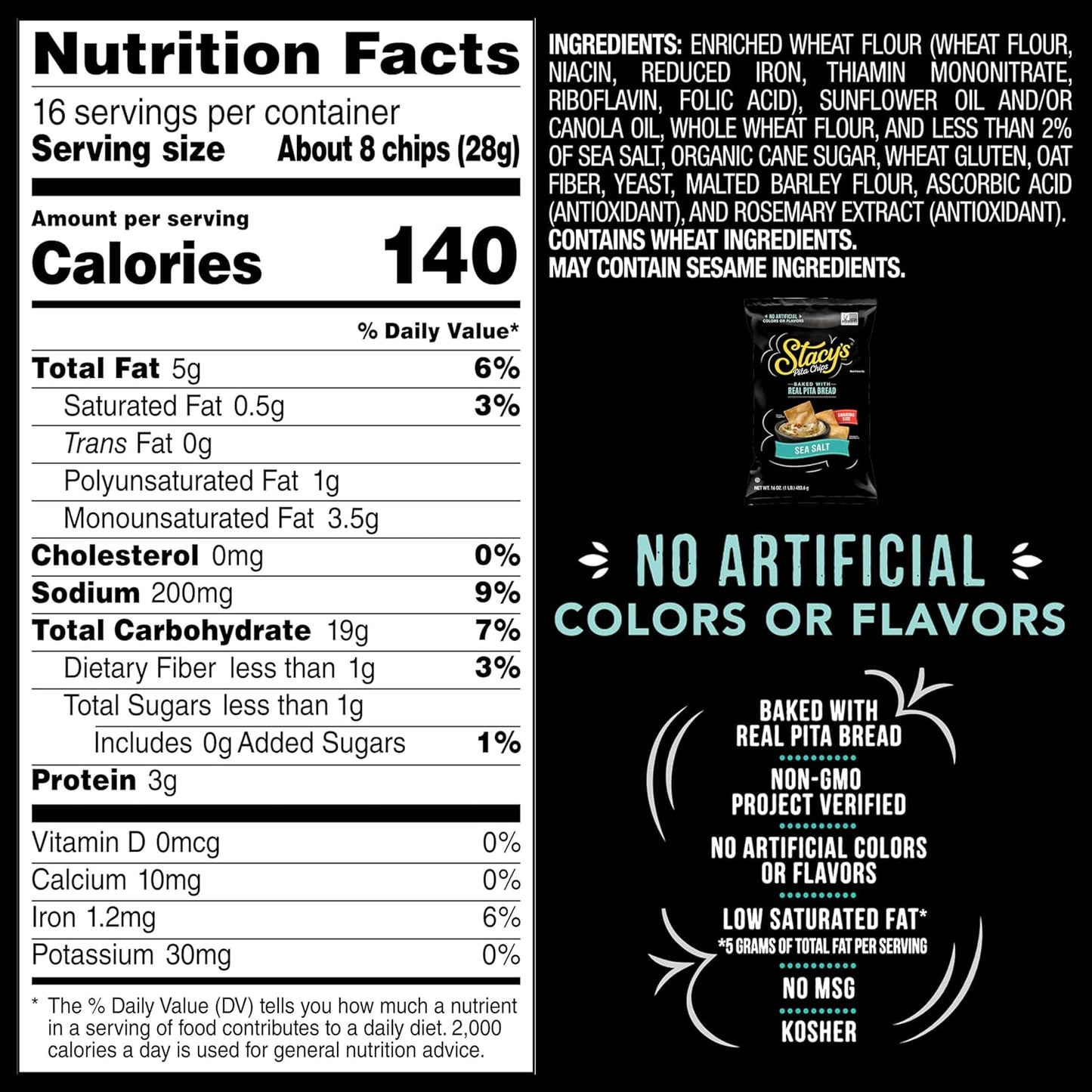 STACYS SNACKS Sea Salt Pita Chips, 16 OZ