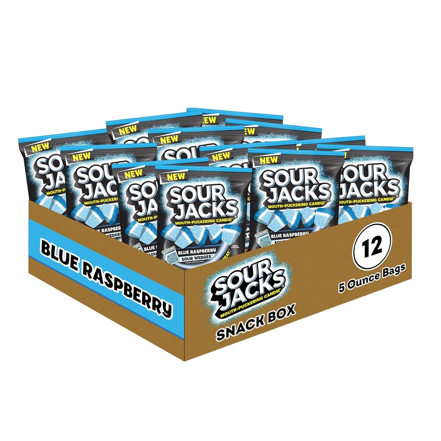 SOUR JACKS, Sour Gummy Candy, Variety Pack, 75 0.5 oz Snack-Size Pouches, Watermelon, Blue Raspberry, and Assorted Fruit, Individually Wrapped, Fat Free, Gluten Free