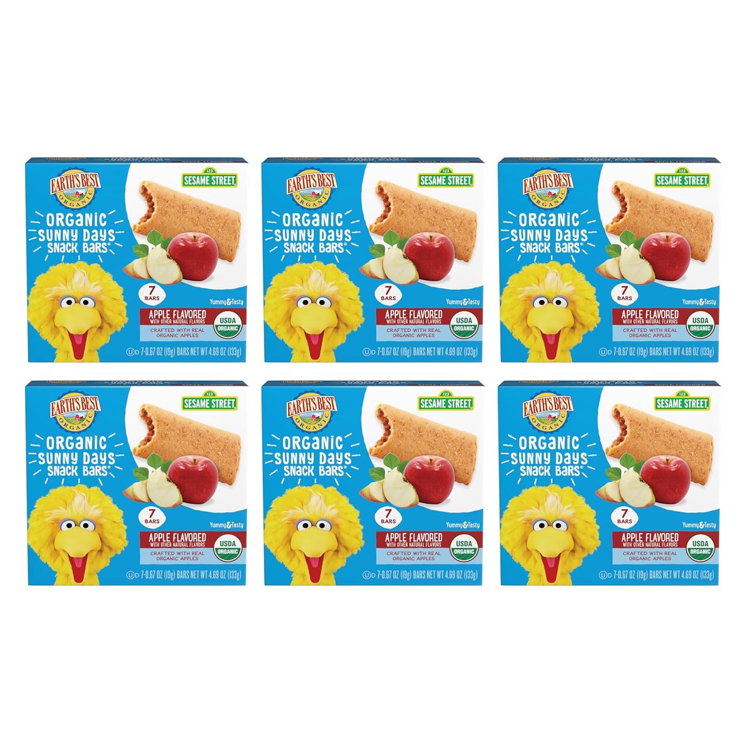 Earth's Best Organic Kids Snacks, Sesame Street Toddler Snacks, Organic Sunny Days Snack Bars for Toddlers 2 Years and Older, Blueberry with Other Natural Flavors, 7 Bars Per Box