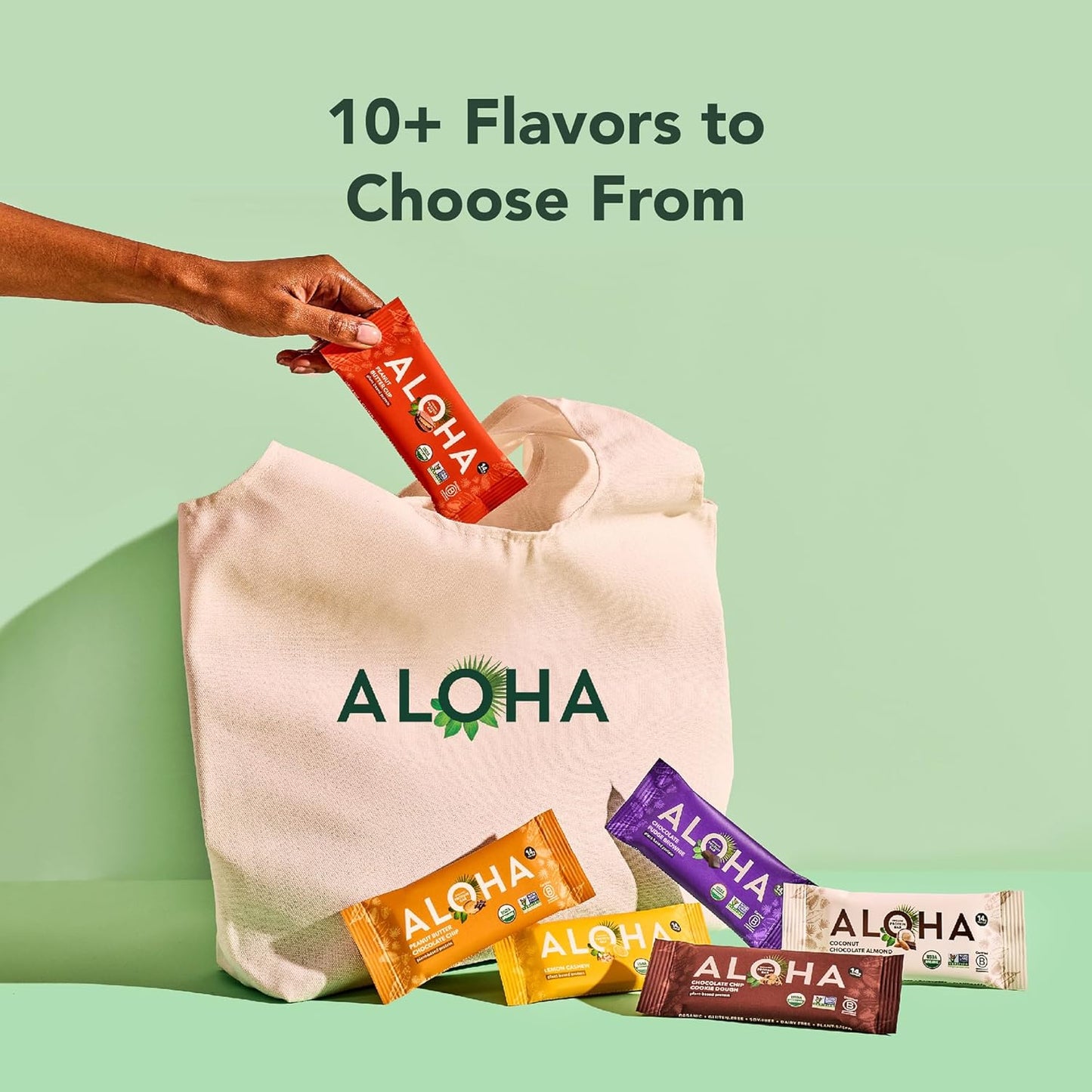 ALOHA Organic peanut butter chocolate chip protein bars, vegan, low sugar, gluten free, paleo, non-gmo, 1.98 oz, pack of 12