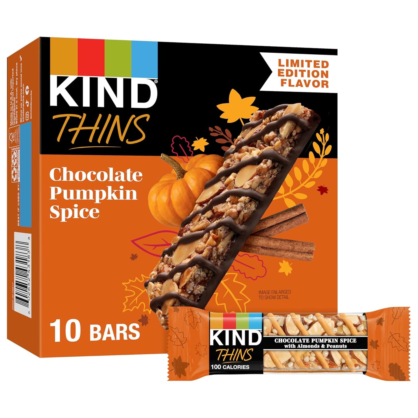 KIND Thins Snack Bars, Dark Chocolate Nuts & Sea Salt, Gluten Free, Low Calorie, Healthy Snacks, 4g Sugar, 10 Count